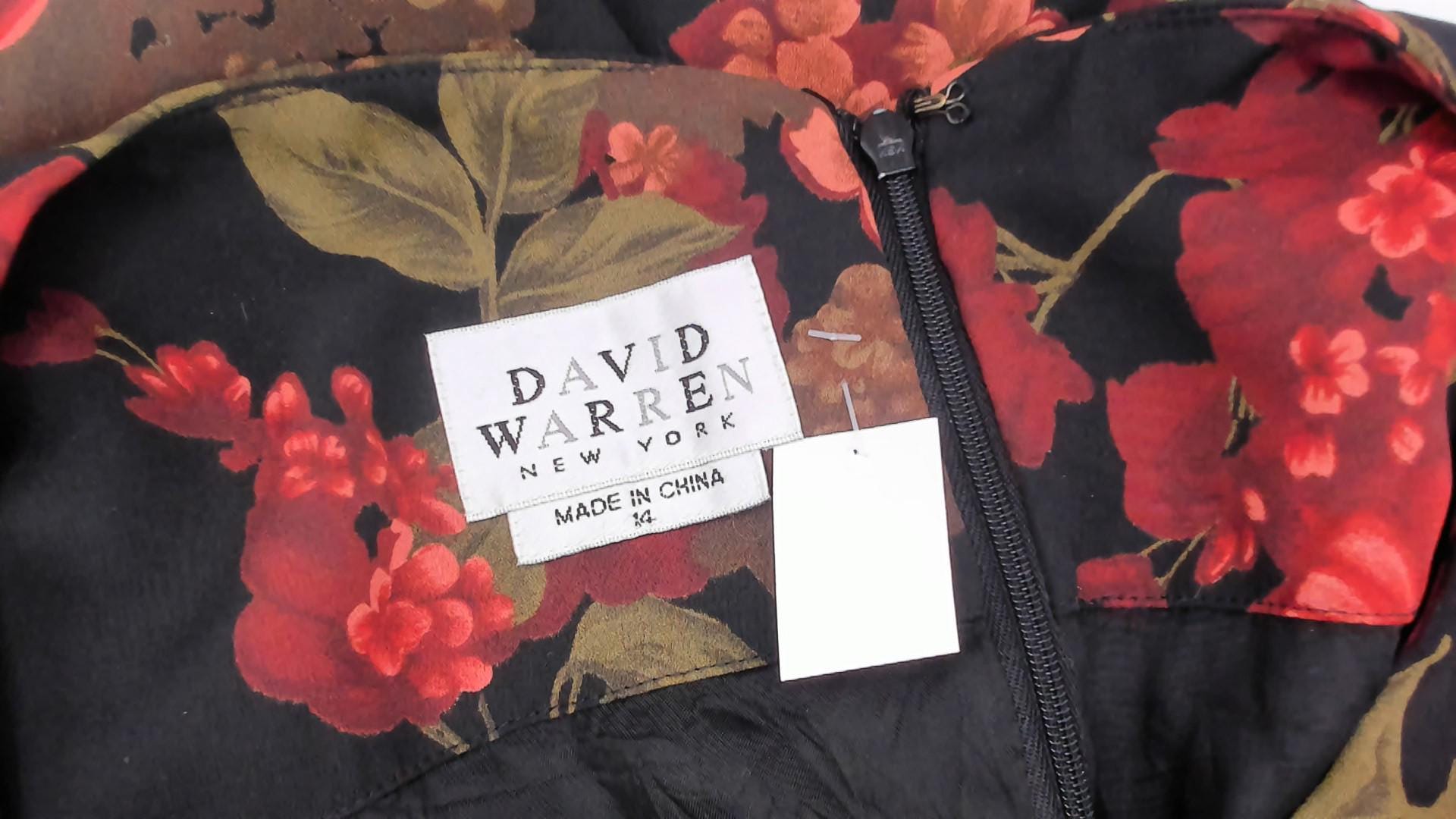 90s David Warren Floral Shift Dress Black Red Roses Knee-Length Large L