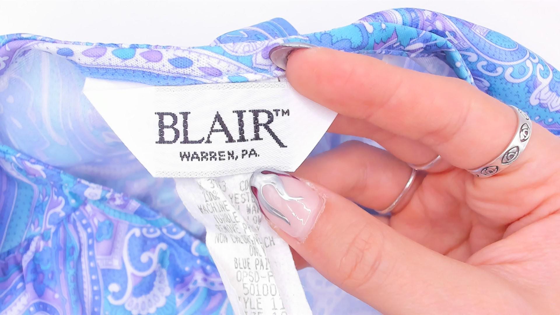 90s Blair Paisley Midi Dress Periwinkle Purple Teal Swirl Print Medium M
