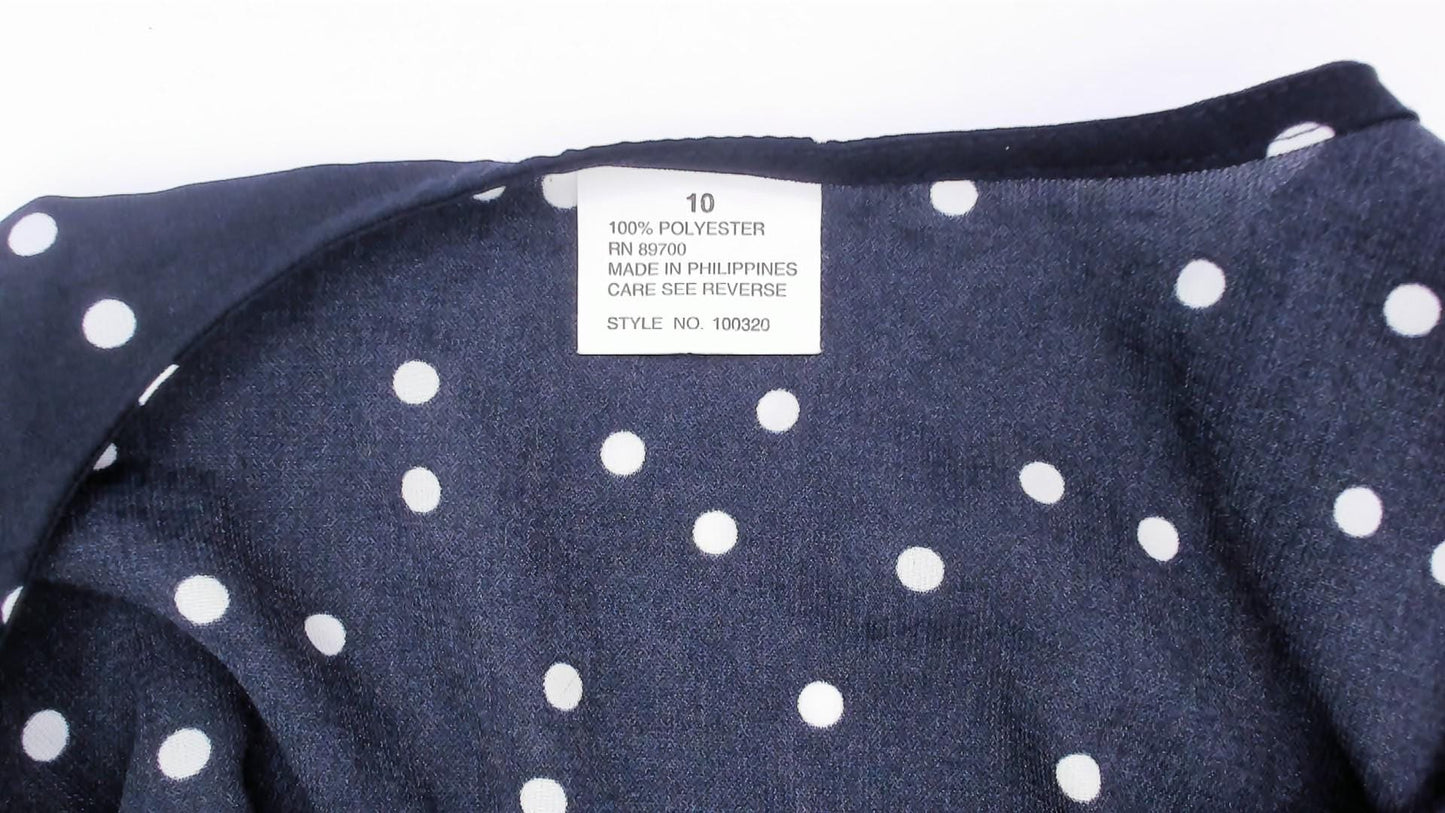 90s Navy Polka Dot Midi Dress Sleeveless Scoop Neck White Spotted Medium
