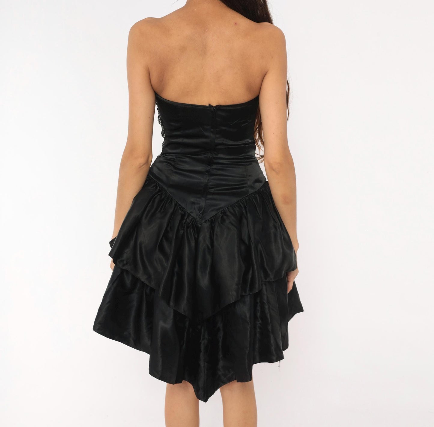 90s Roberta Black Sequin Strapless Mini Dress Sweetheart Neckline XS