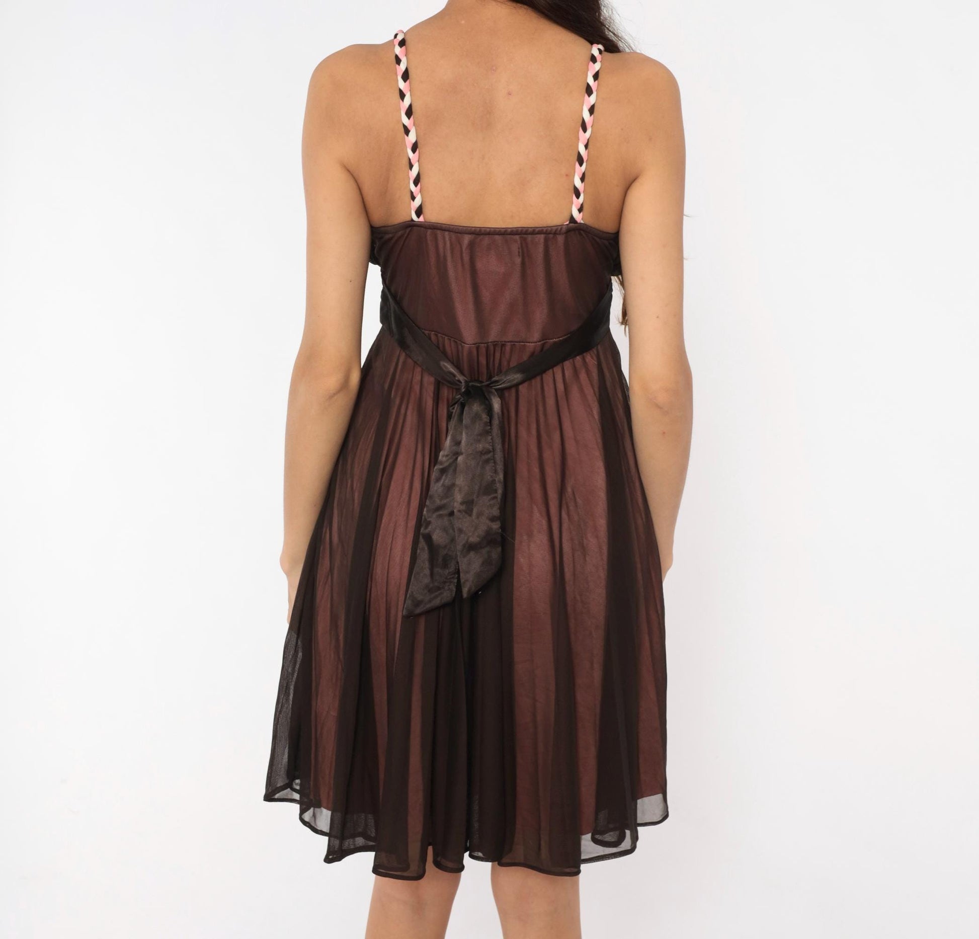 Y2K Alyn Paige Pink Babydoll Dress Braided Strap Satin Bow Medium M