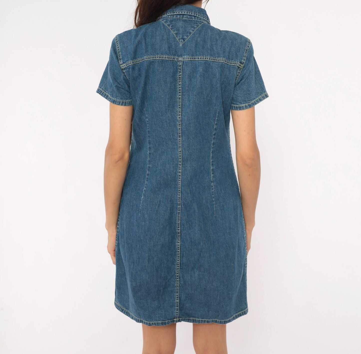 Y2K Tommy Hilfiger Denim Shirt Dress Blue Jean Snap Front Small S