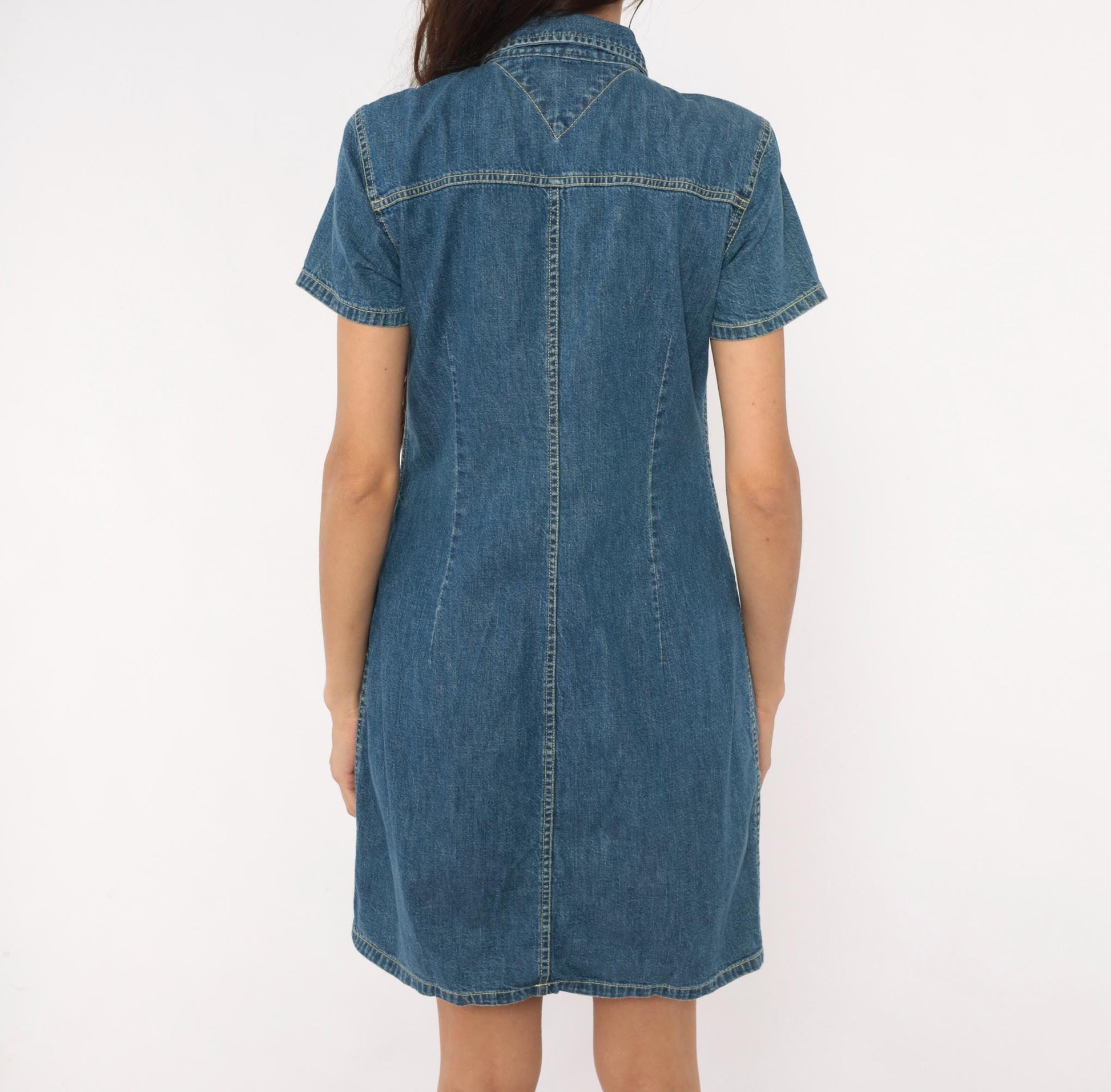 Y2K Tommy Hilfiger Denim Shirt Dress Blue Jean Snap Front Small S