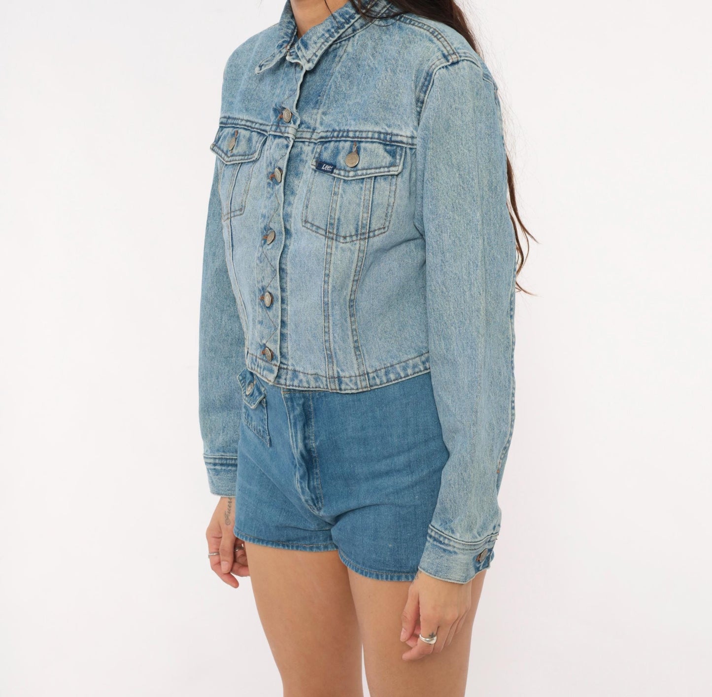 90s Lee Cropped Denim Jacket Light Wash Blue Cotton Trucker Small S