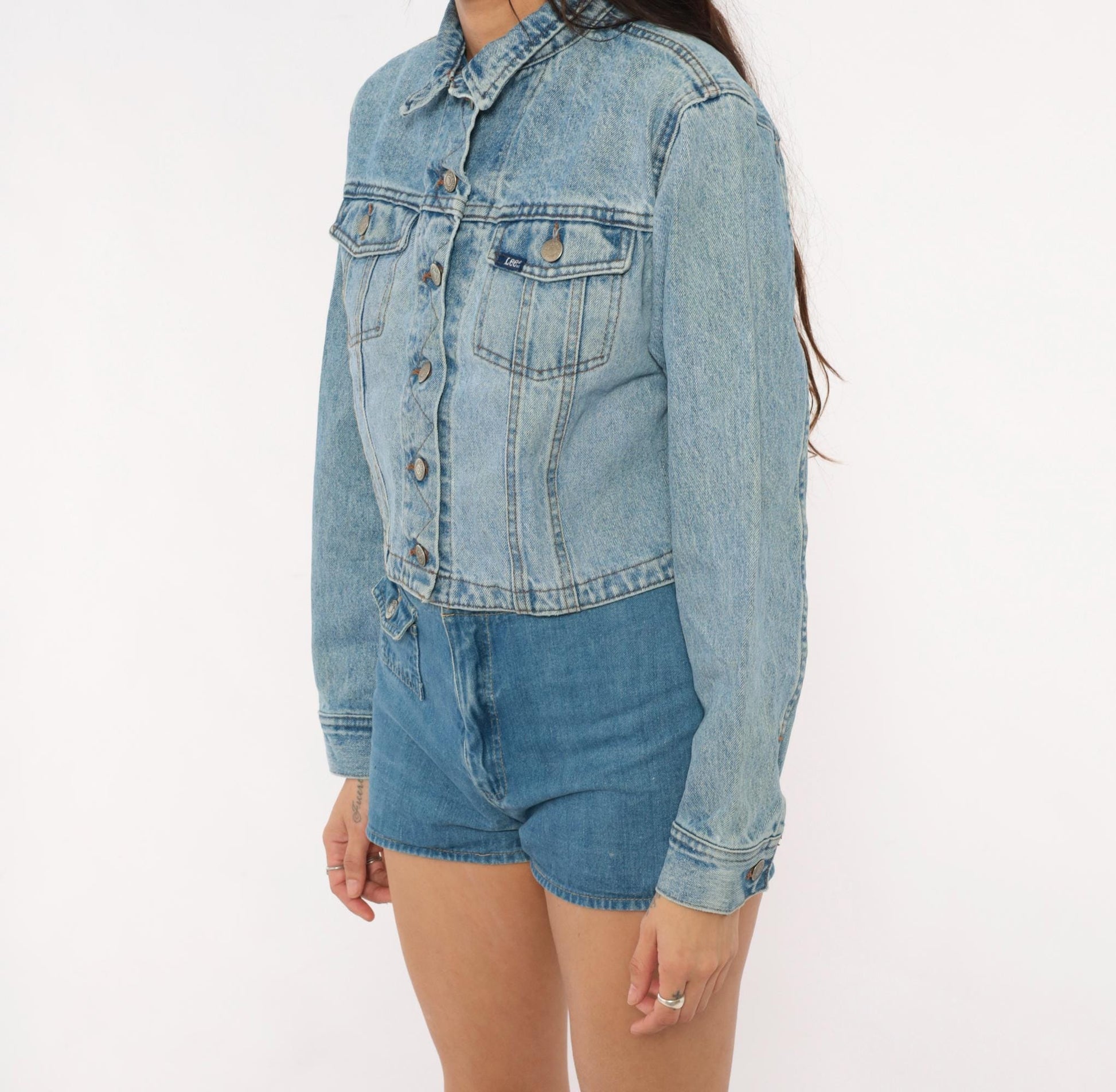 90s Lee Cropped Denim Jacket Light Wash Blue Cotton Trucker Small S