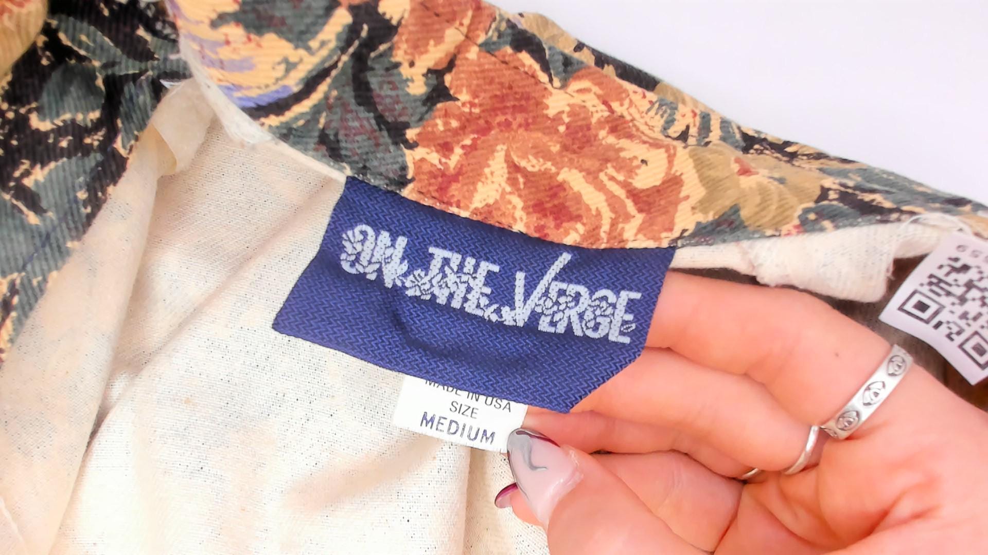 90s On The Verge Floral Tapestry Bomber Jacket Cotton Botanical Tan Burgundy Medium