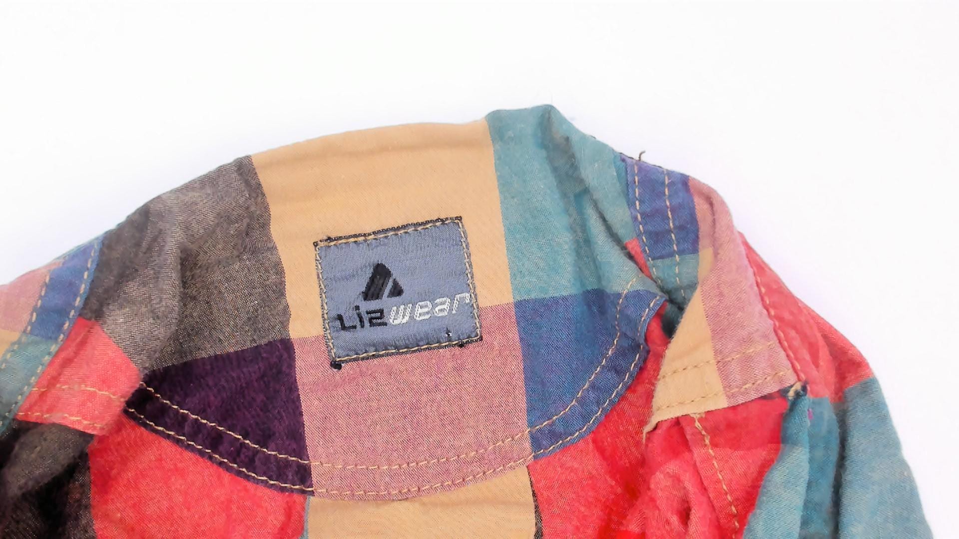 90s Lizwear Plaid Flannel Shirt Button Front Red Teal Cotton Medium