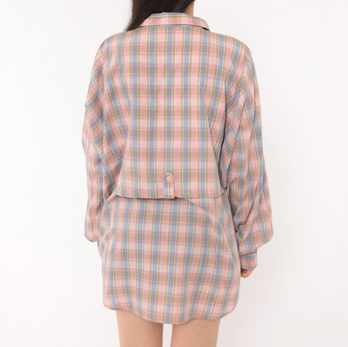 90s Cali Plaid Button Front Shirt Pink Periwinkle Cotton Plus Size 1X