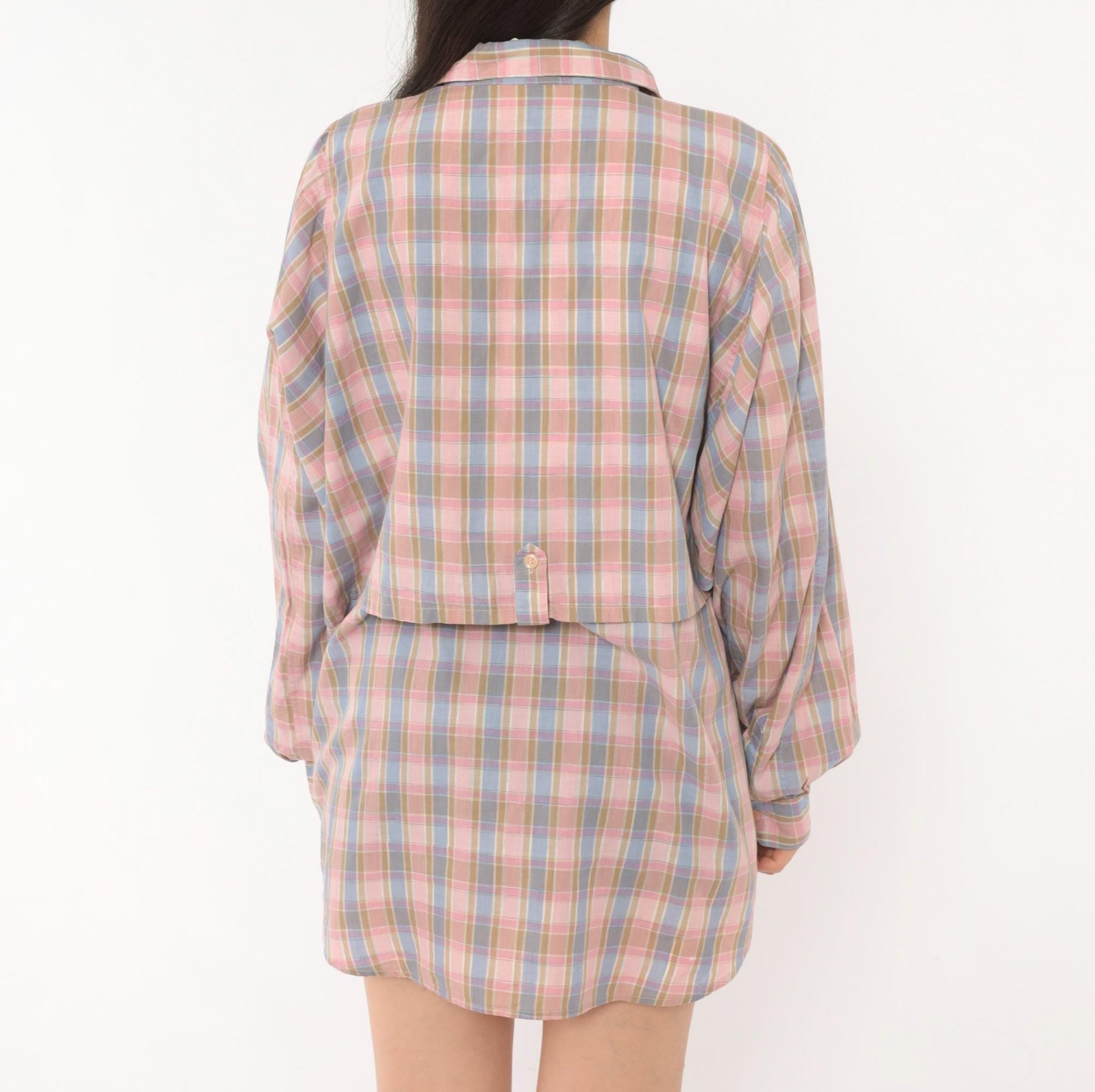 90s Cali Plaid Button Front Shirt Pink Periwinkle Cotton Plus Size 1X