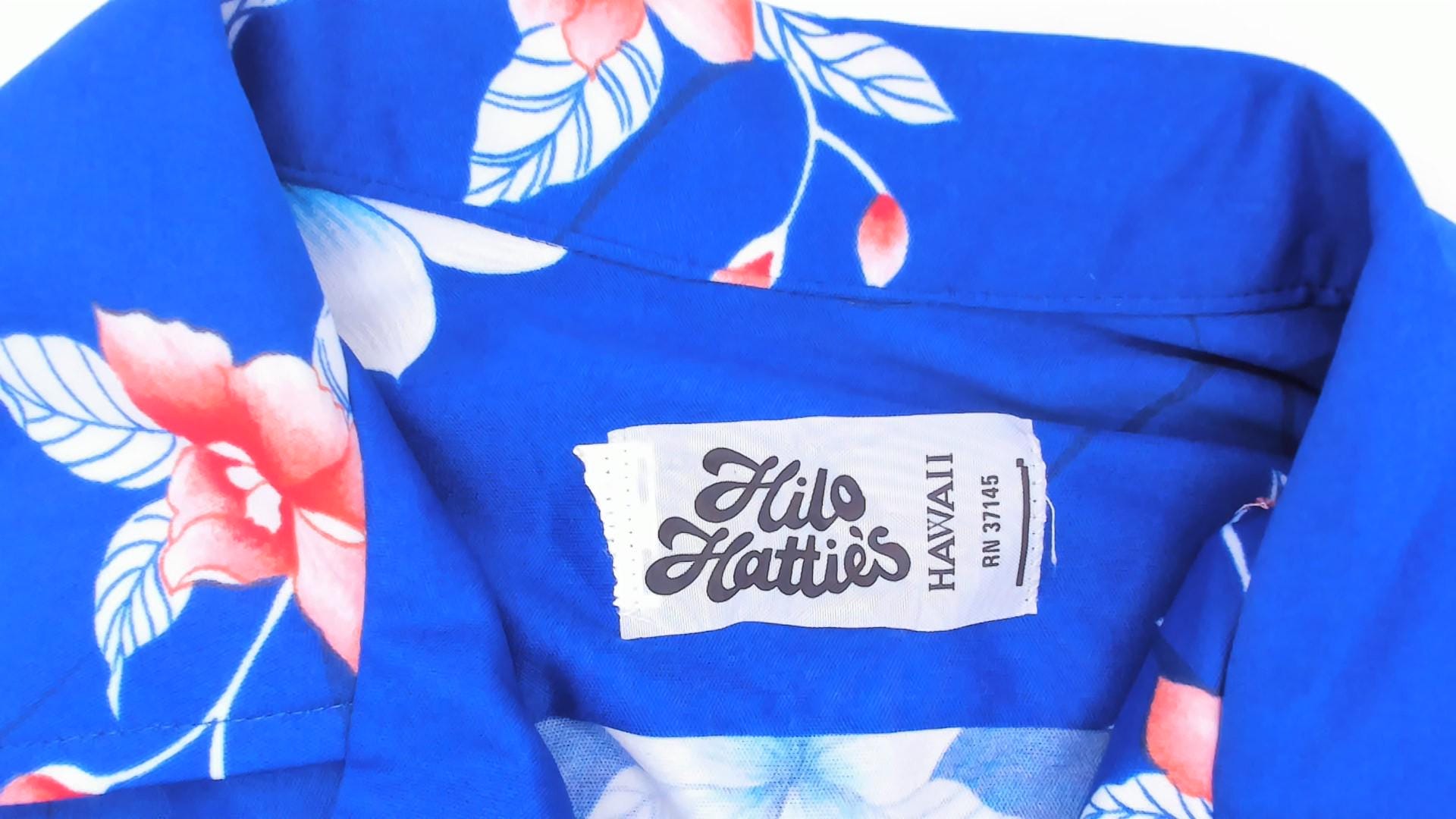 70s Hilo Hatties Hawaiian Shirt Blue Orchid Floral Camp Collar Medium