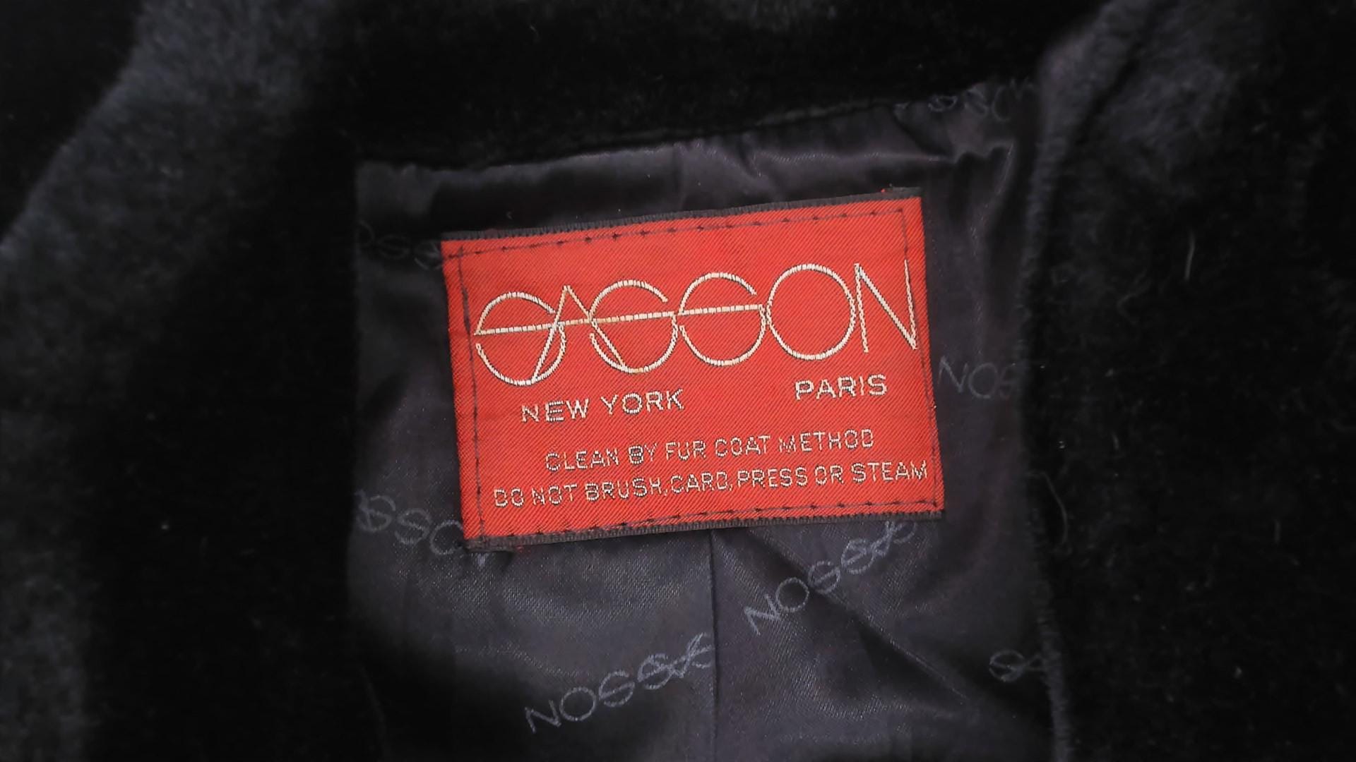80s Sasson Faux Fur Coat Black Colorblock Stripe Stand Collar Medium M