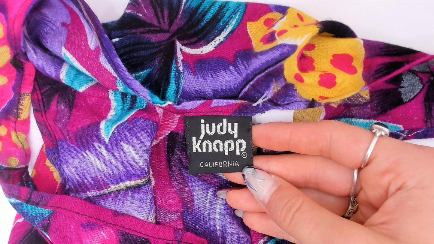 90s Judy Knapp Tropical Floral Tank Top Magenta Purple Rayon Extra Small XS