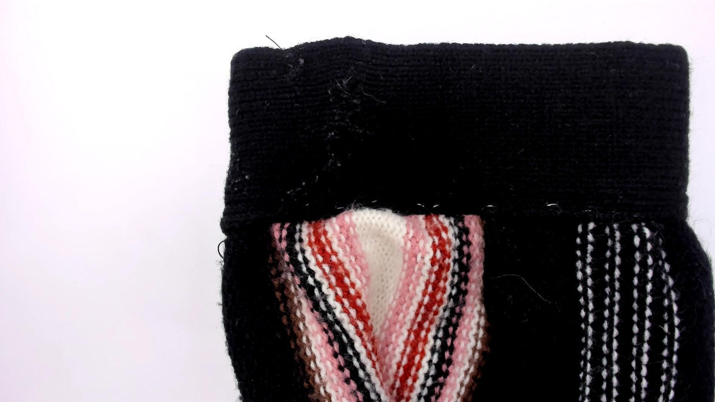 70s Striped Wrap Cardigan Black Pink Cream Knit V Neck Medium M