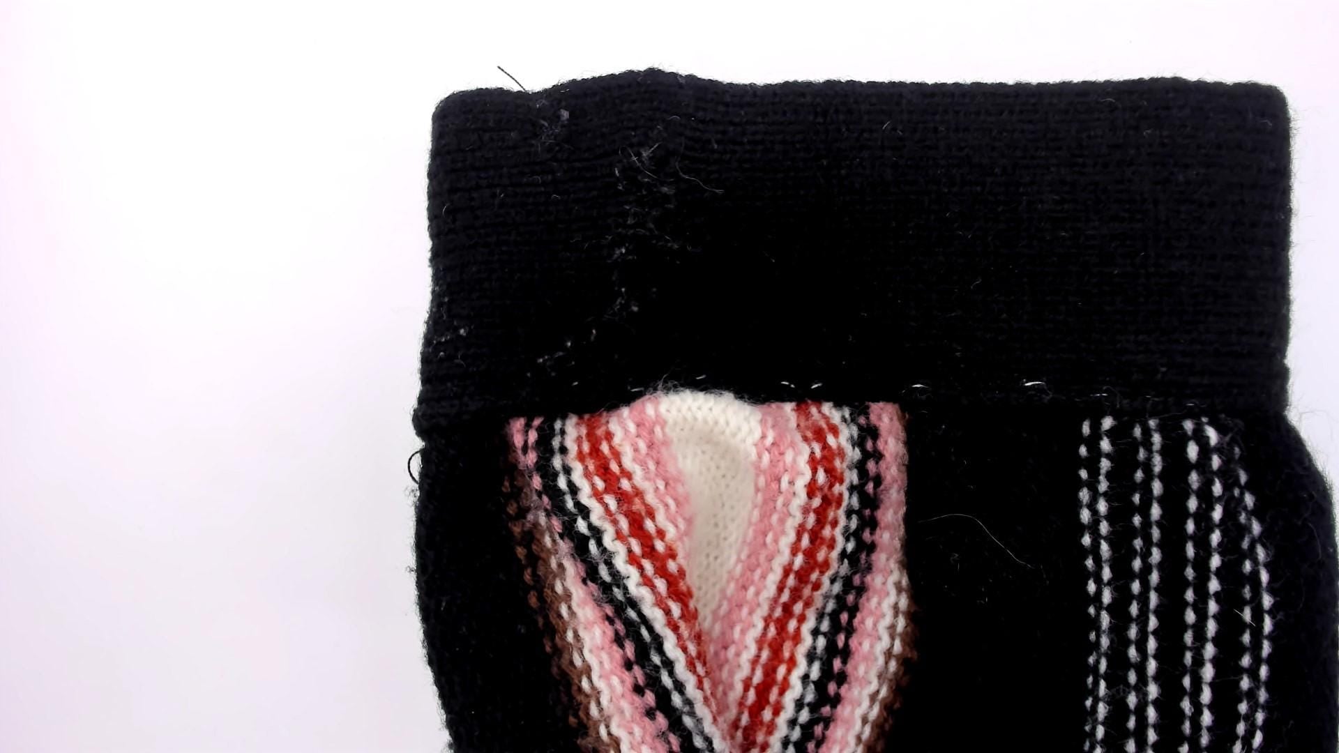 70s Striped Wrap Cardigan Black Pink Cream Knit V Neck Medium M