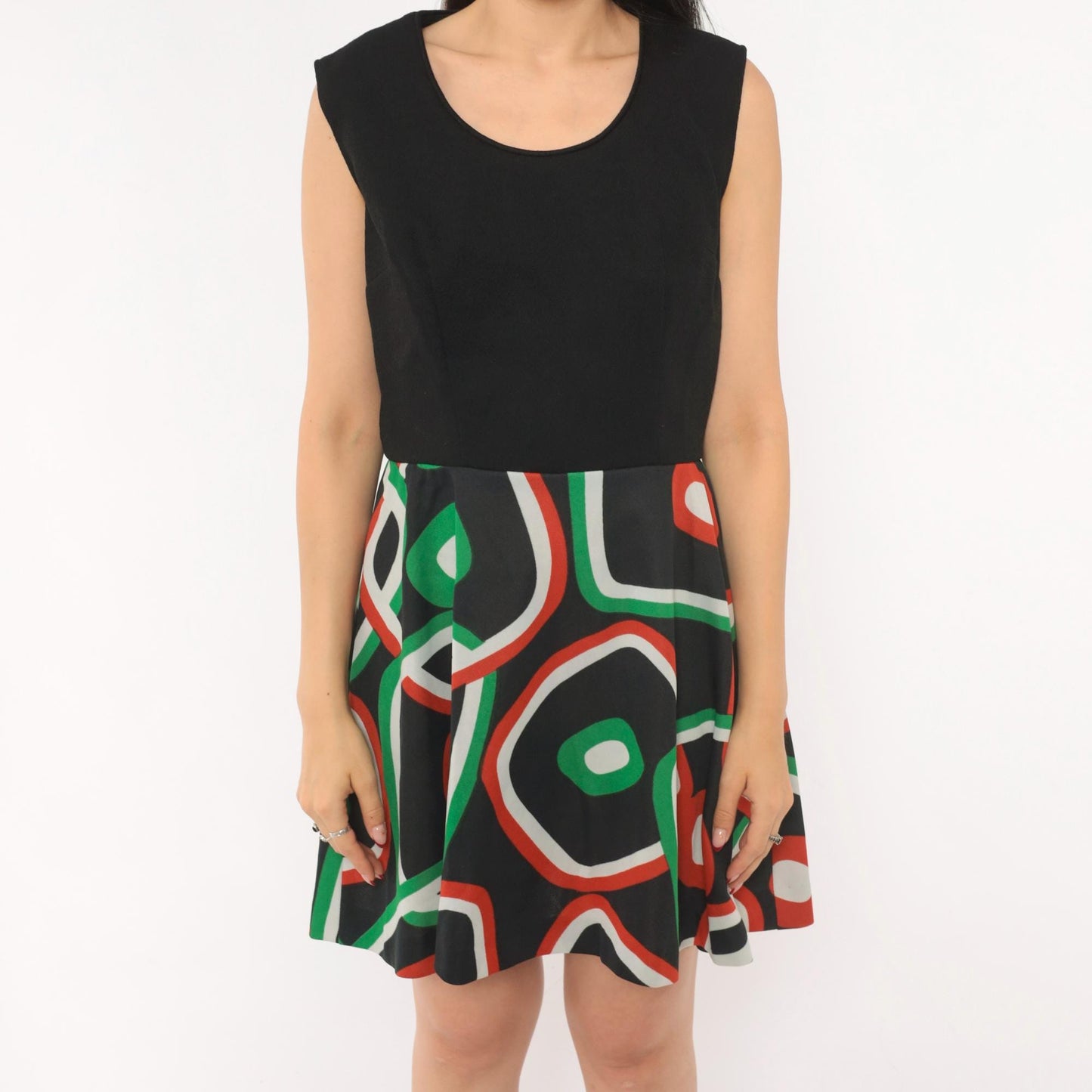 70s Parfait Originals Mini Dress Black Geometric Print A-Line Small S