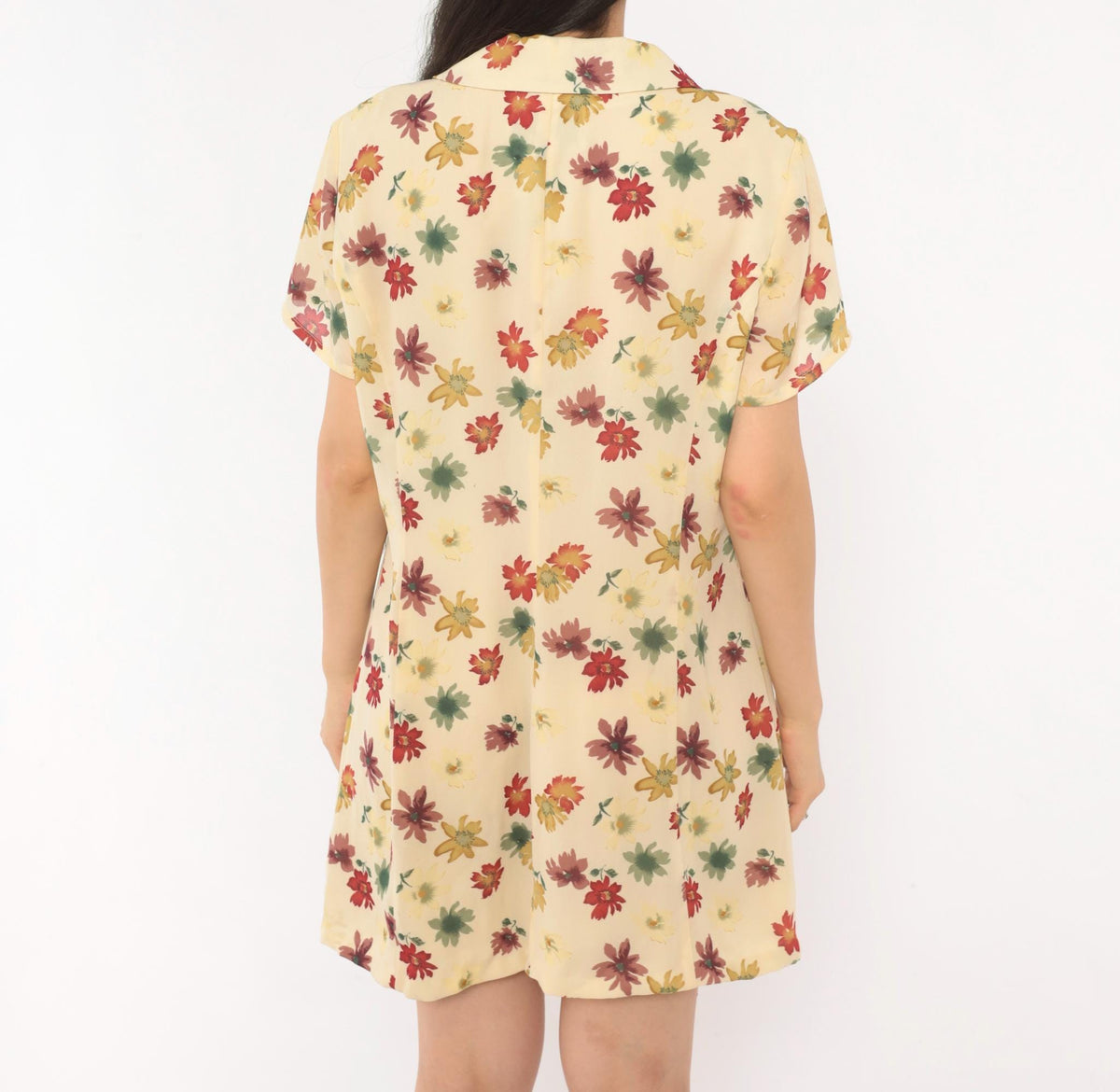 90s Evan-Picone Floral Button Front Mini Dress Cream Daisy Print Medium M