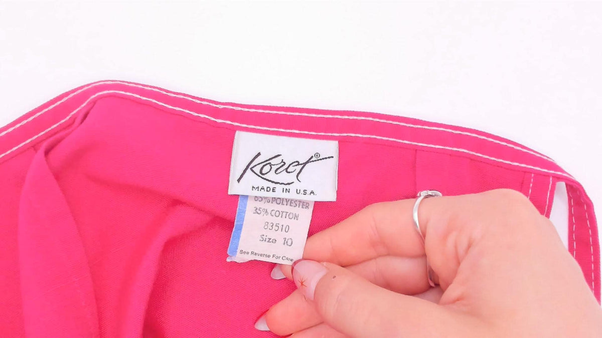 80s Koret Hot Pink A-Line Skirt Tie Waist Patch Pockets Small Medium