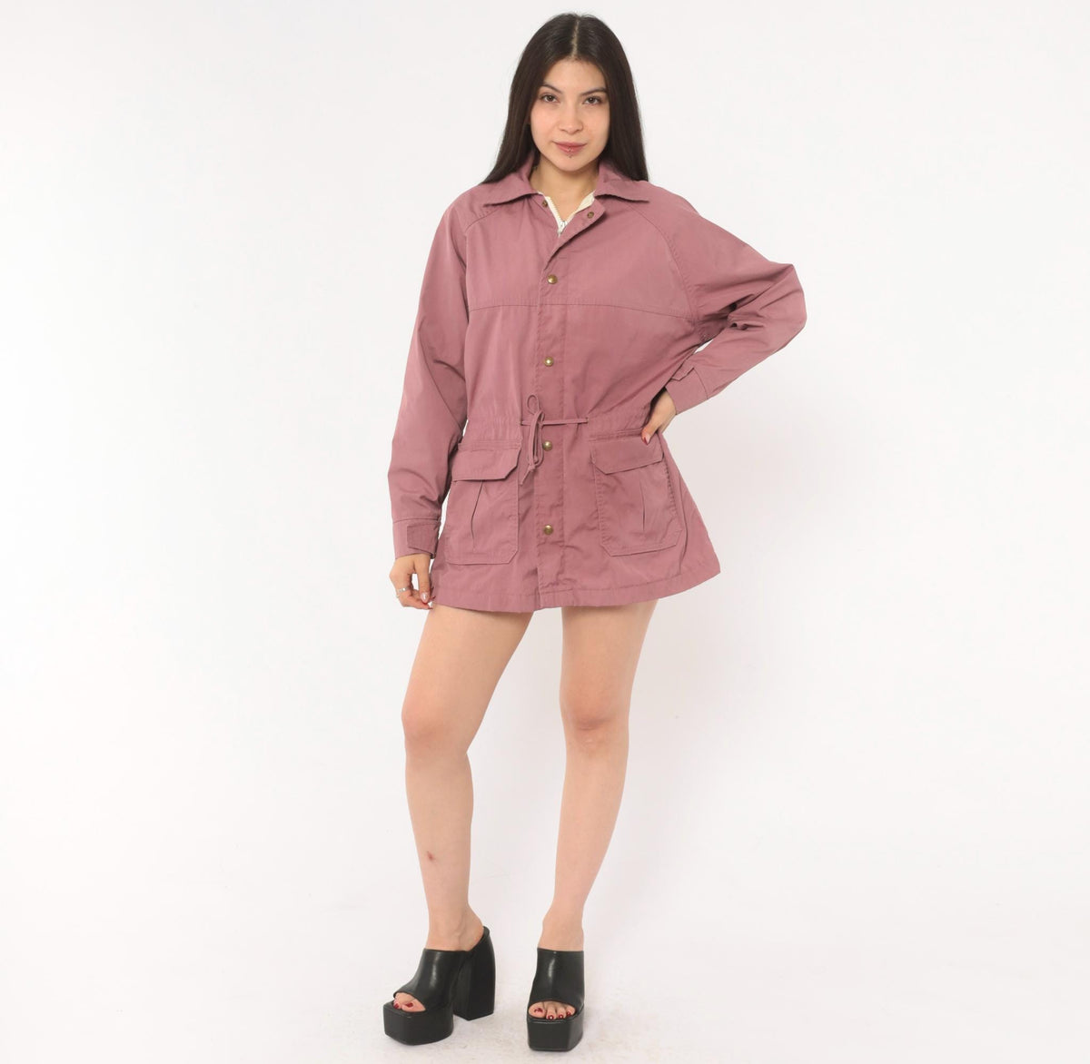 80s Woolrich Woman Mauve Jacket Snap Button Drawstring Waist Medium M