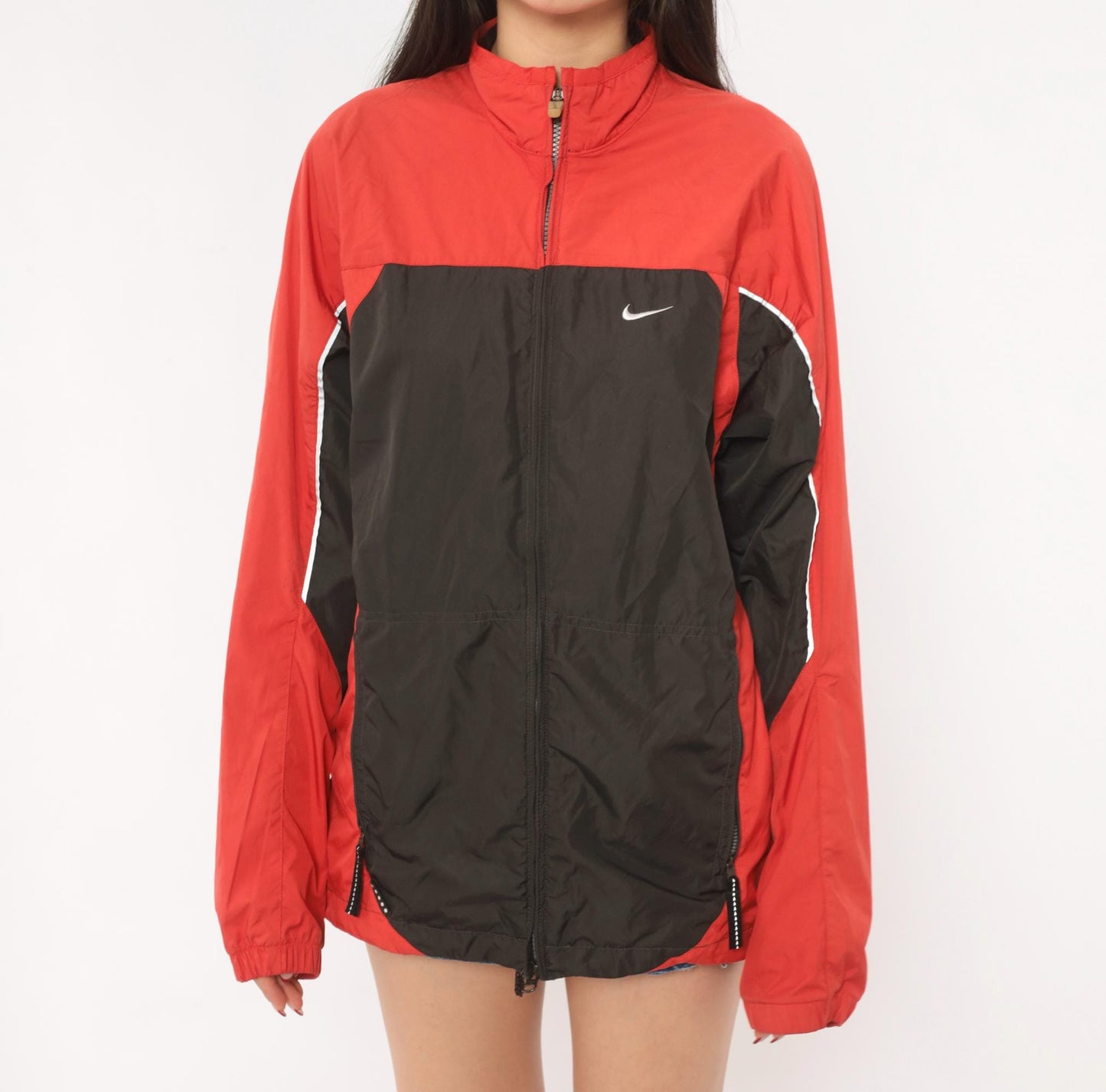 2000s Nike Windbreaker Red Black Color Block Raglan Small S