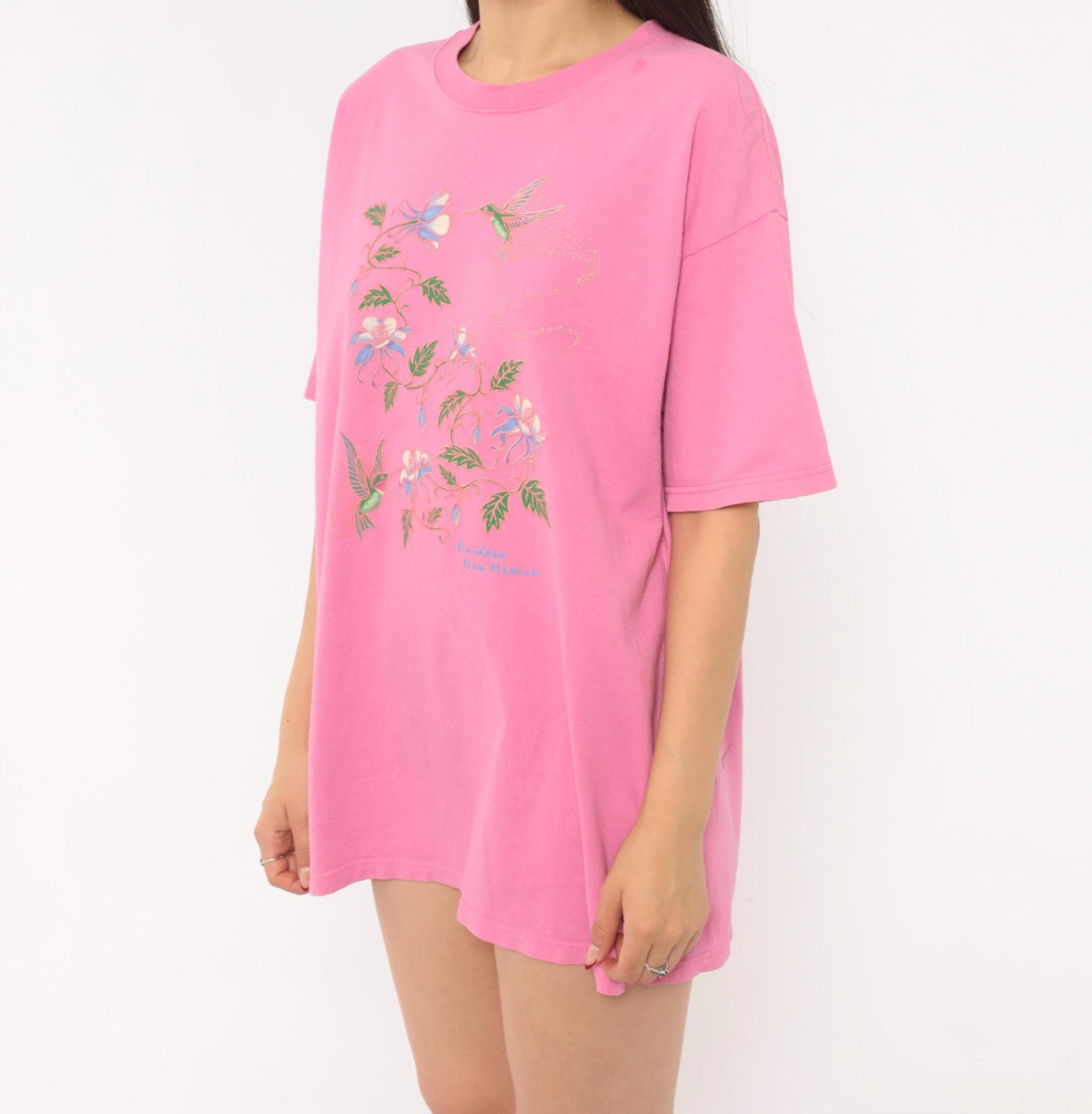 2000s Sportex Hummingbird Floral Graphic Tee Pink Cotton Ruidoso New Mexico Large L