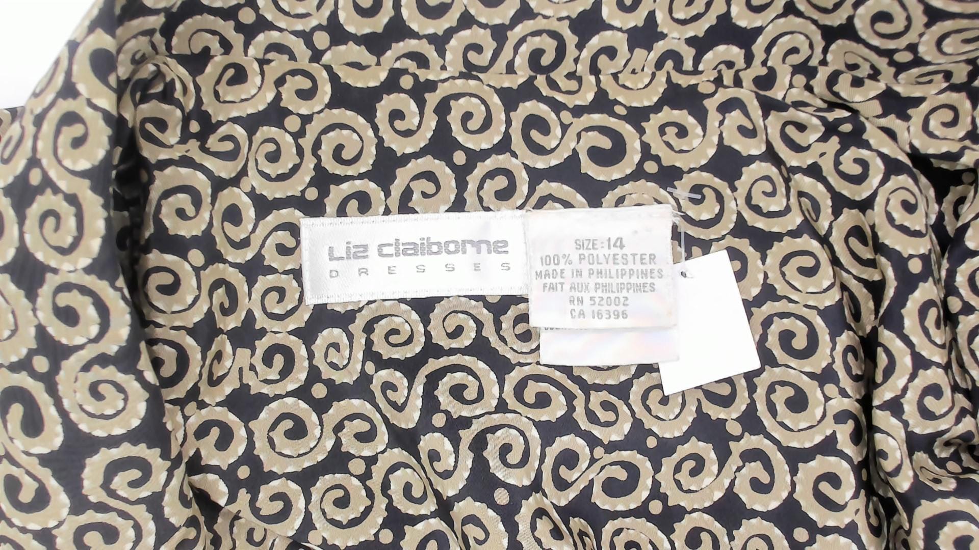 90s Liz Claiborne Navy Olive Scroll Print Midi Shirtdress Large L