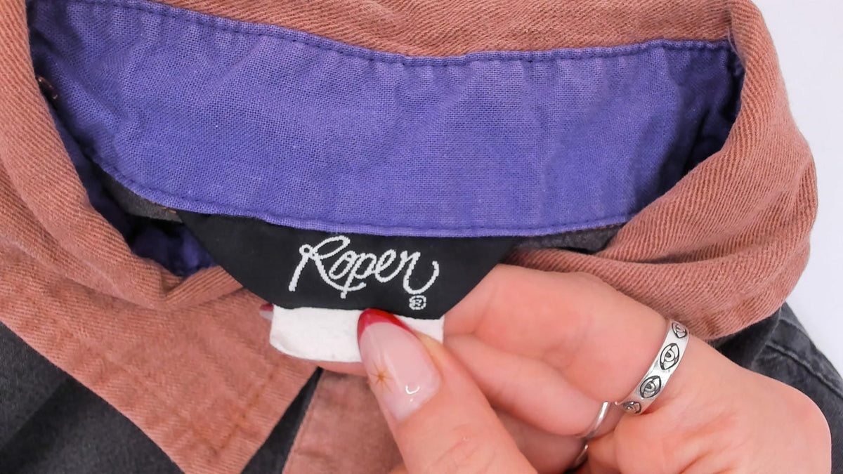 90s Roper Southwestern Rugby Polo Grey Purple Stripe Embroidered Medium M