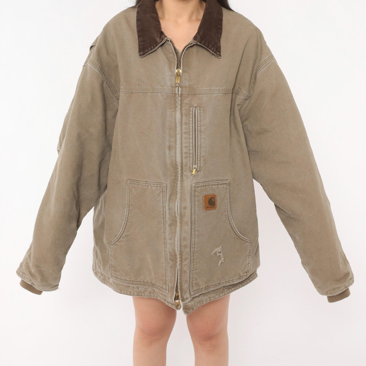 2000s Carhartt Duck Canvas Chore Coat Tan Brown Lined XXL