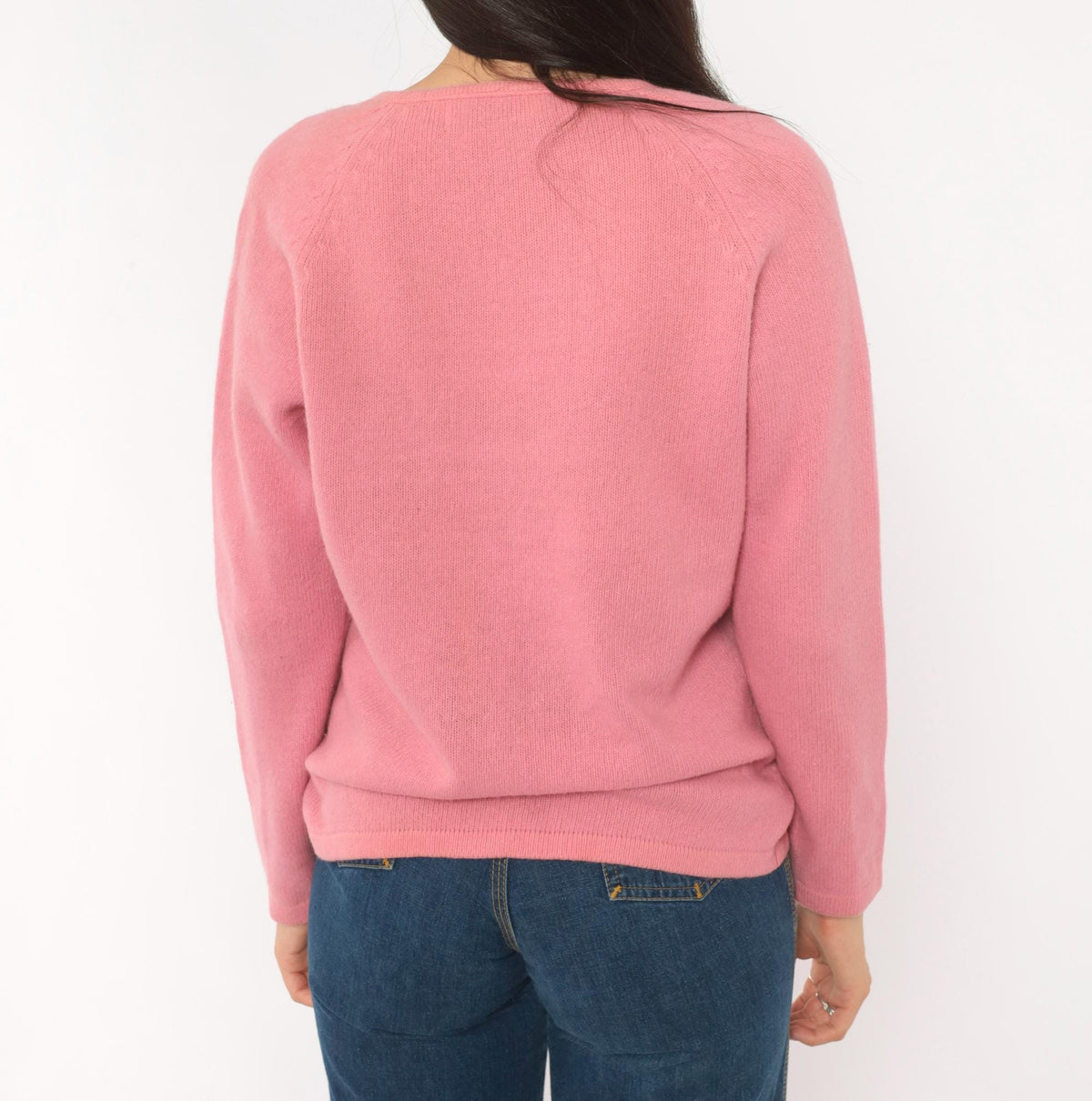 80s NKKC Rose Pink Lambswool Cardigan Floral Embroidered V-Neck Medium M