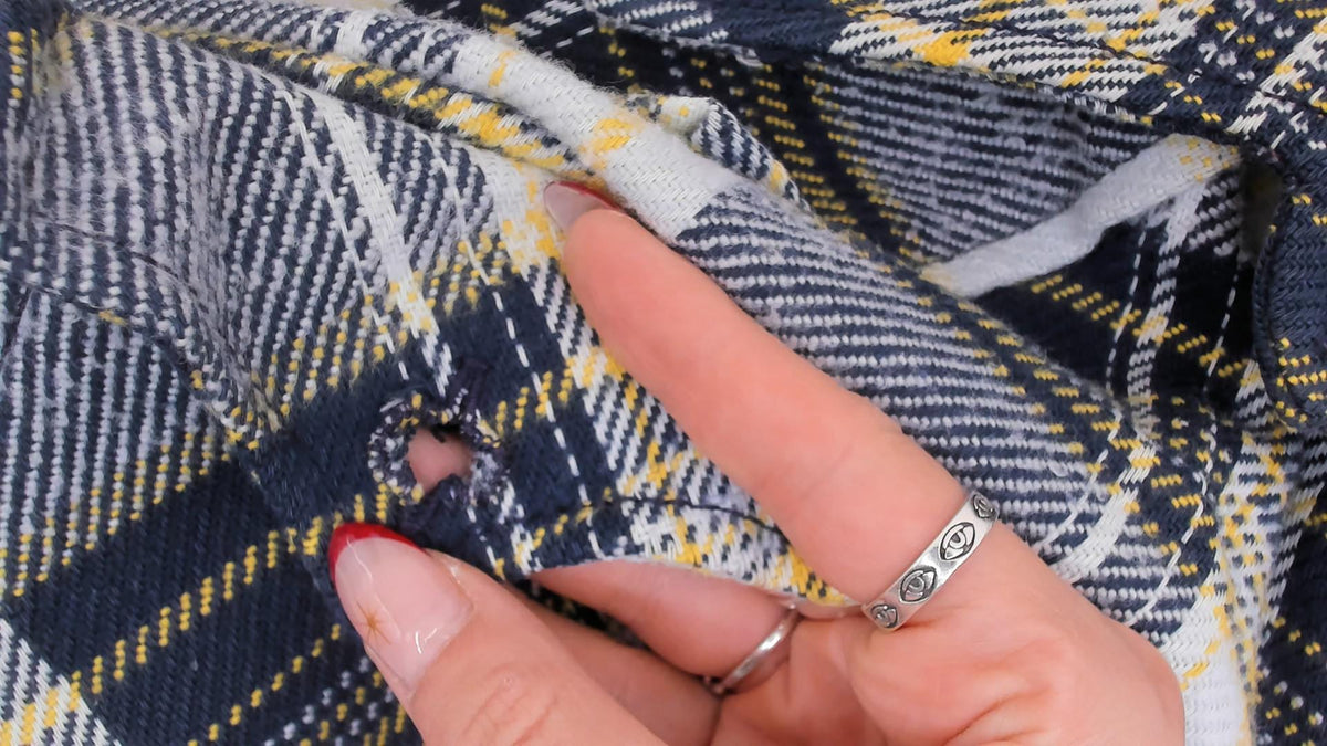 80s Navy Yellow Plaid Flannel Shirt Cotton Button Front Extra Large