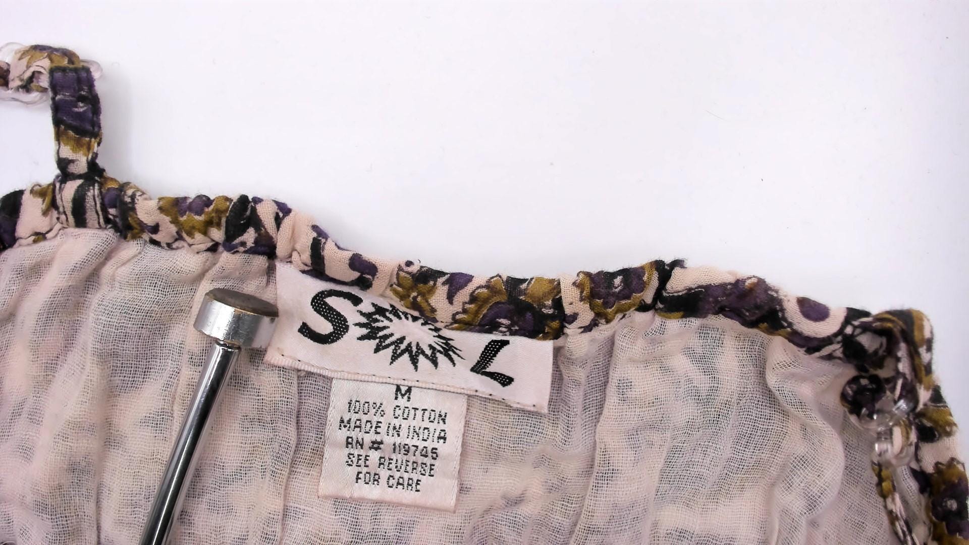 2000s Sol Elephant Block Print Cotton Sundress Purple Cream Small