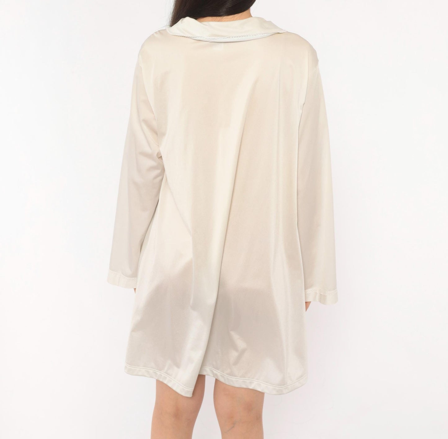 80s Embroidered Floral Nightgown Cream Peter Pan Collar Lace Trim Large L
