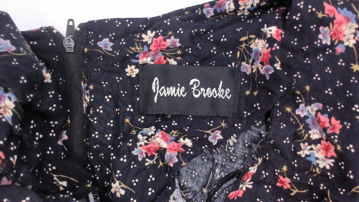 90s Jamie Brooke Black Floral Maxi Dress Pink Blue Scoop Neck Medium M