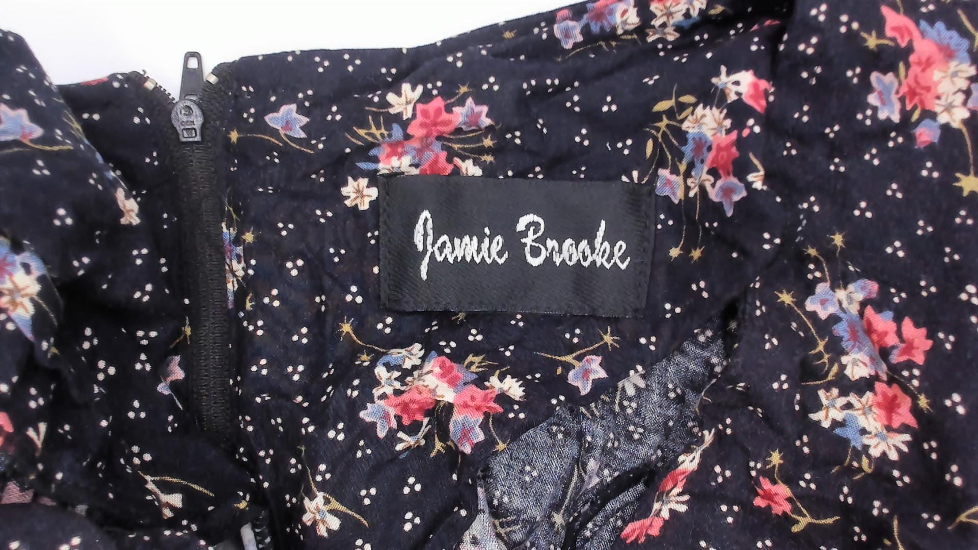 90s Jamie Brooke Black Floral Maxi Dress Pink Blue Scoop Neck Medium M