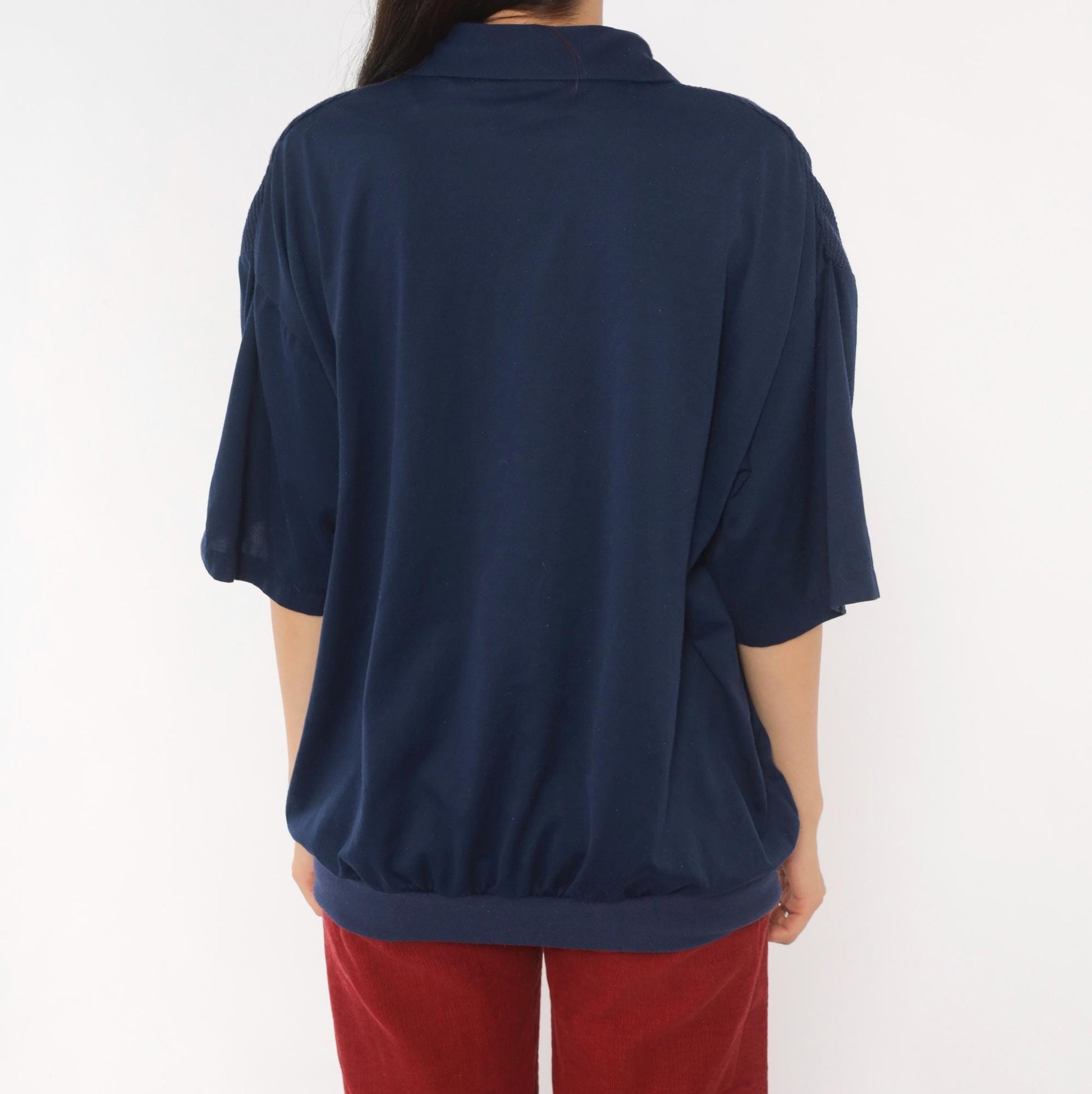 90s Navy Polo Shirt Classics Ribbed Yoke Button Front Knit Extra Large XL