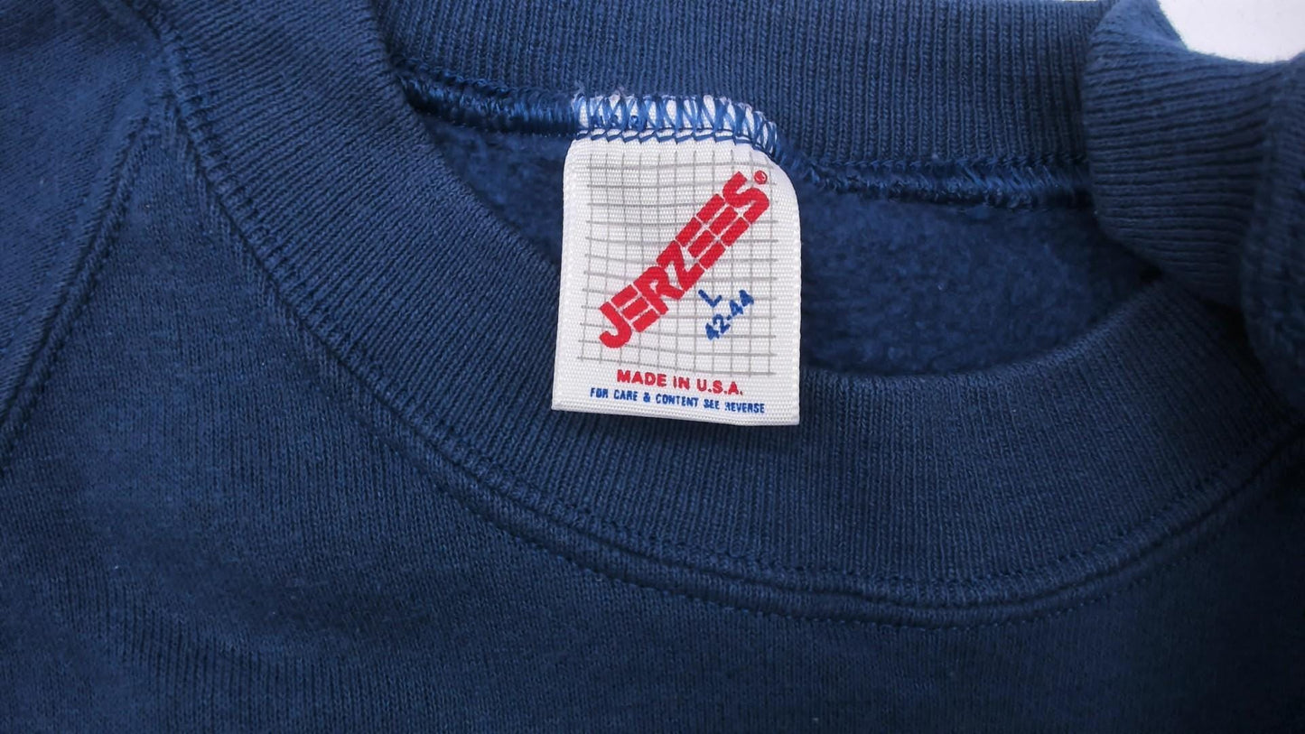 90s Jerzees Zebra Giraffe Balloon Sweatshirt Blue Raglan Applique Cotton Large