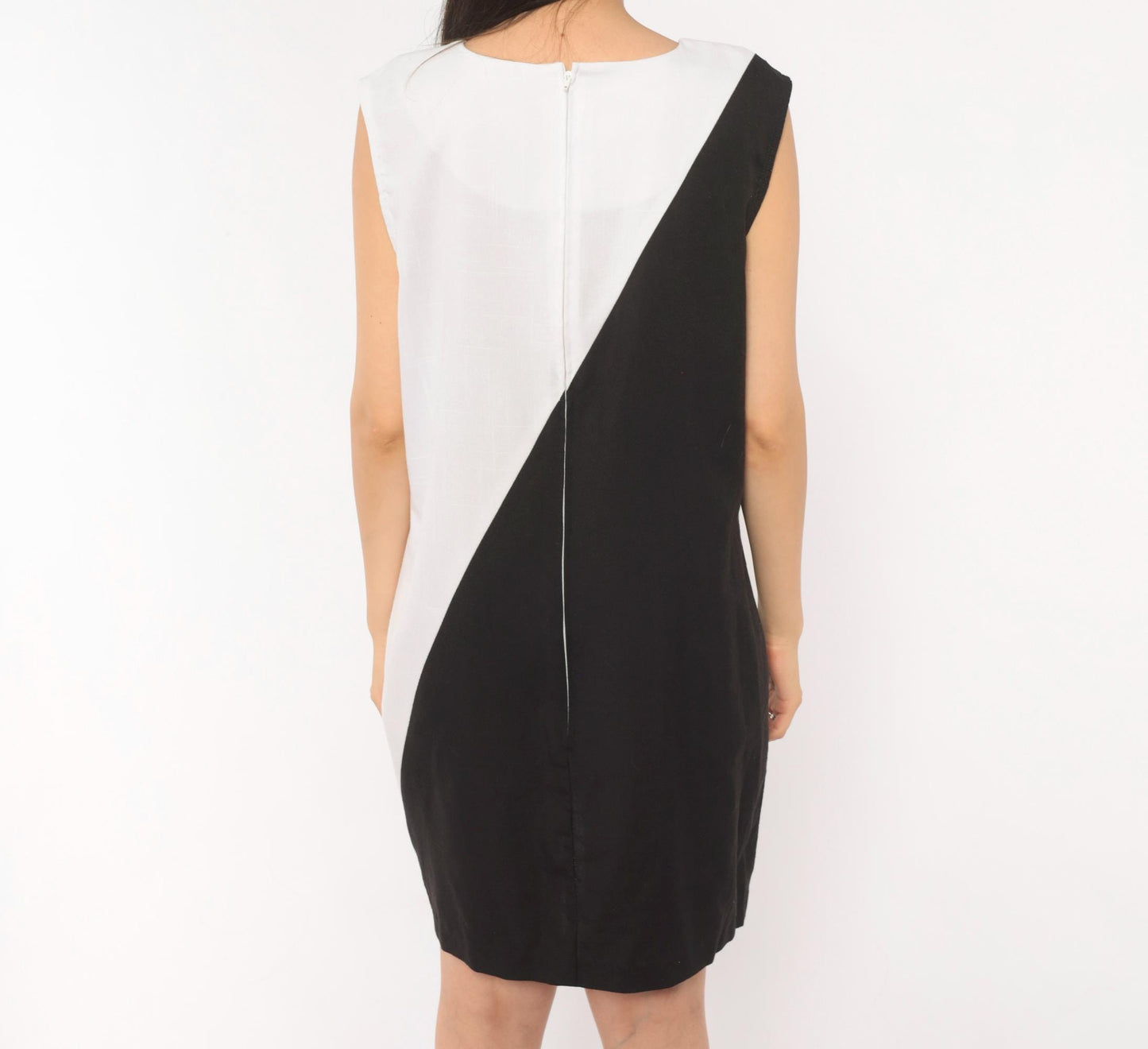 90s Sunshine Starshine Black White Colorblock Shift Dress Scoop Neck Large L