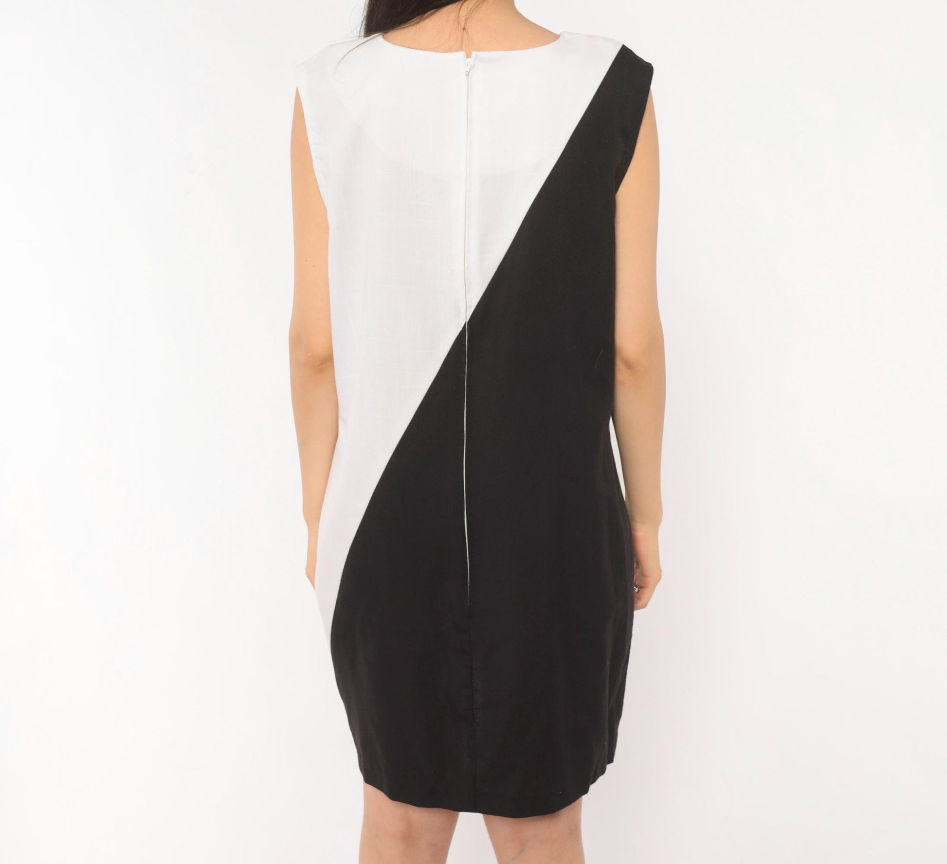 90s Sunshine Starshine Black White Colorblock Shift Dress Scoop Neck Large L