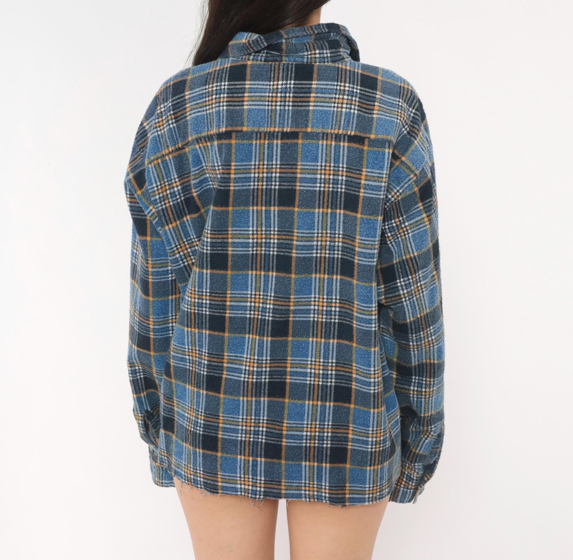 90s Montgomery Ward Flannel Shirt Blue Plaid Cotton Distressed Large L