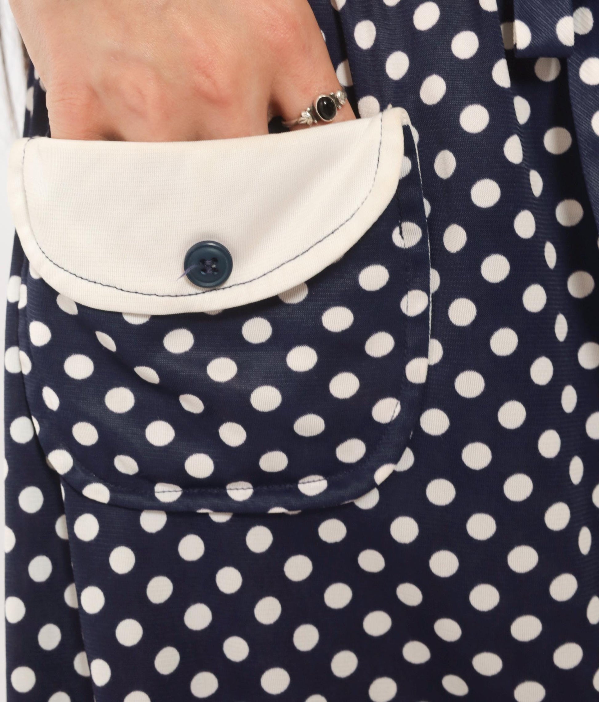 60s Jerell Two-Tone Polka Dot Mini Dress Navy Cream Mod Shift Medium M