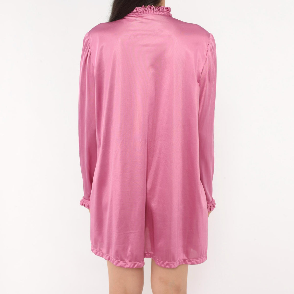 80s Vanity Fair Mauve Romper Ruffled Yoke Pearl Button Loungewear Large L