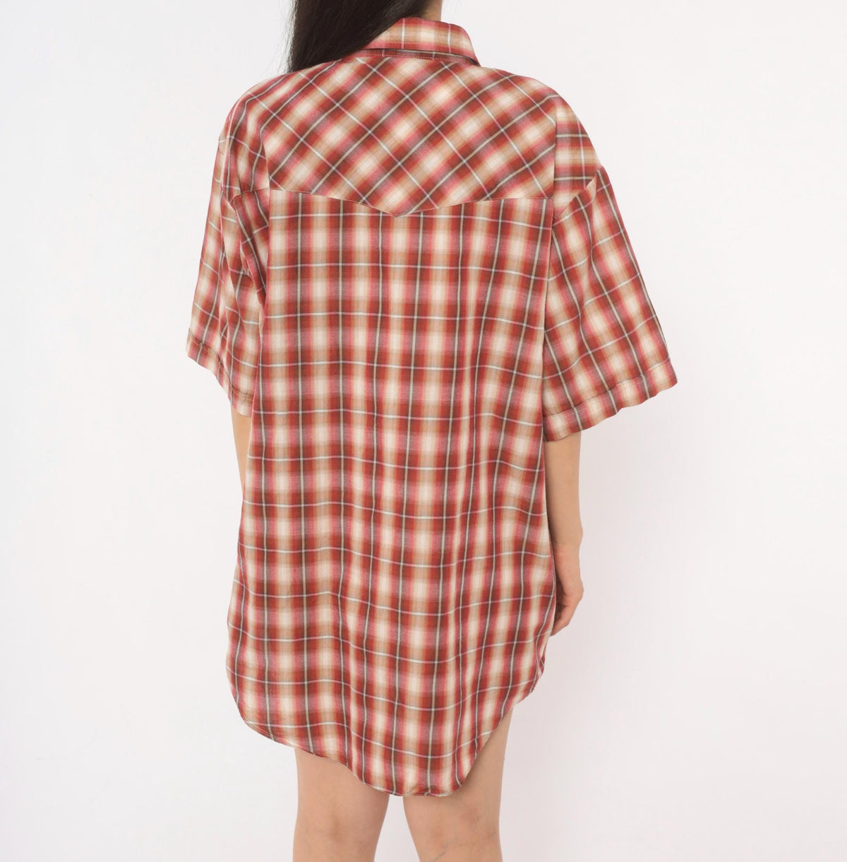 90s Plains Western Pearl Snap Shirt Burgundy Plaid Cotton Extra Large XL