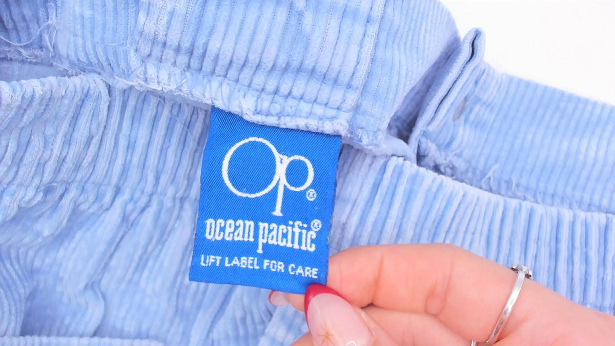 80s Ocean Pacific Corduroy Shorts Sky Blue High Waist Cotton Medium