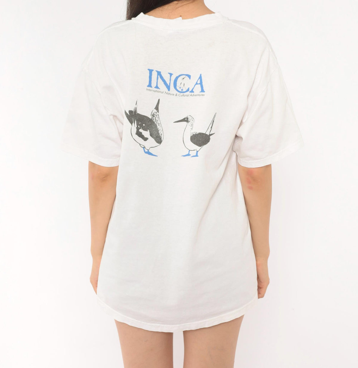 90s Hanes Blue Footed Booby INCA Wildlife Graphic Tee White Cotton Medium