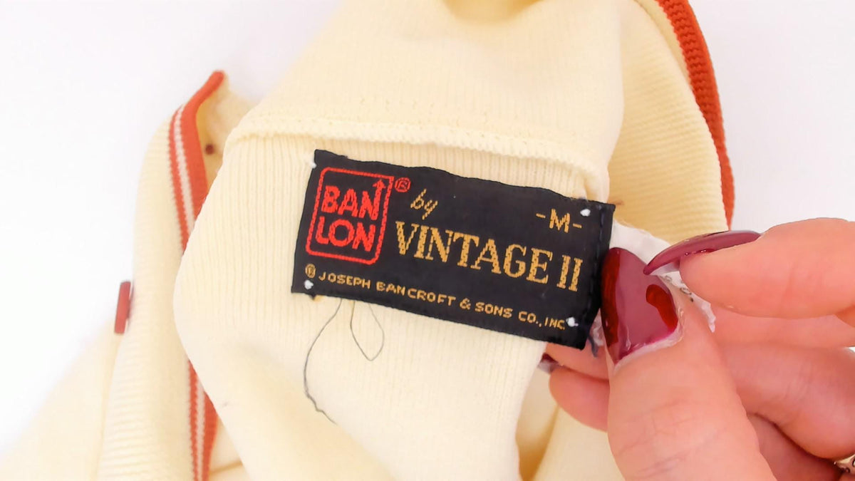 70s Ban Lon Polo Shirt Cream Rust Collar Knit Medium M