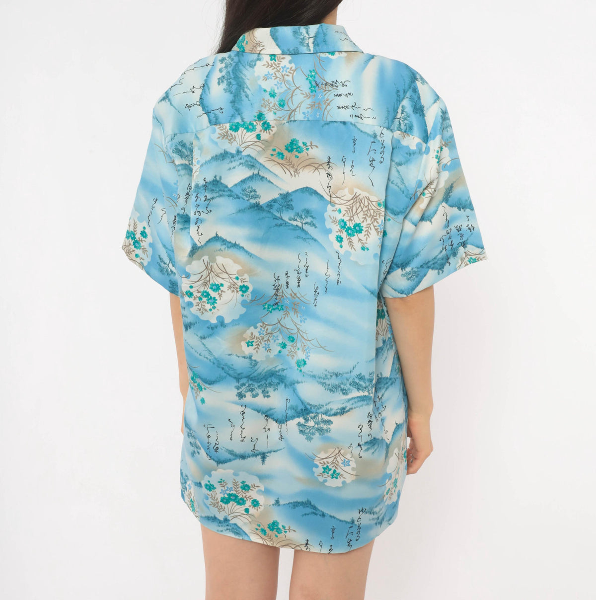 90s Mark Raysten Camp Collar Shirt Japanese Landscape Sky Blue Large L