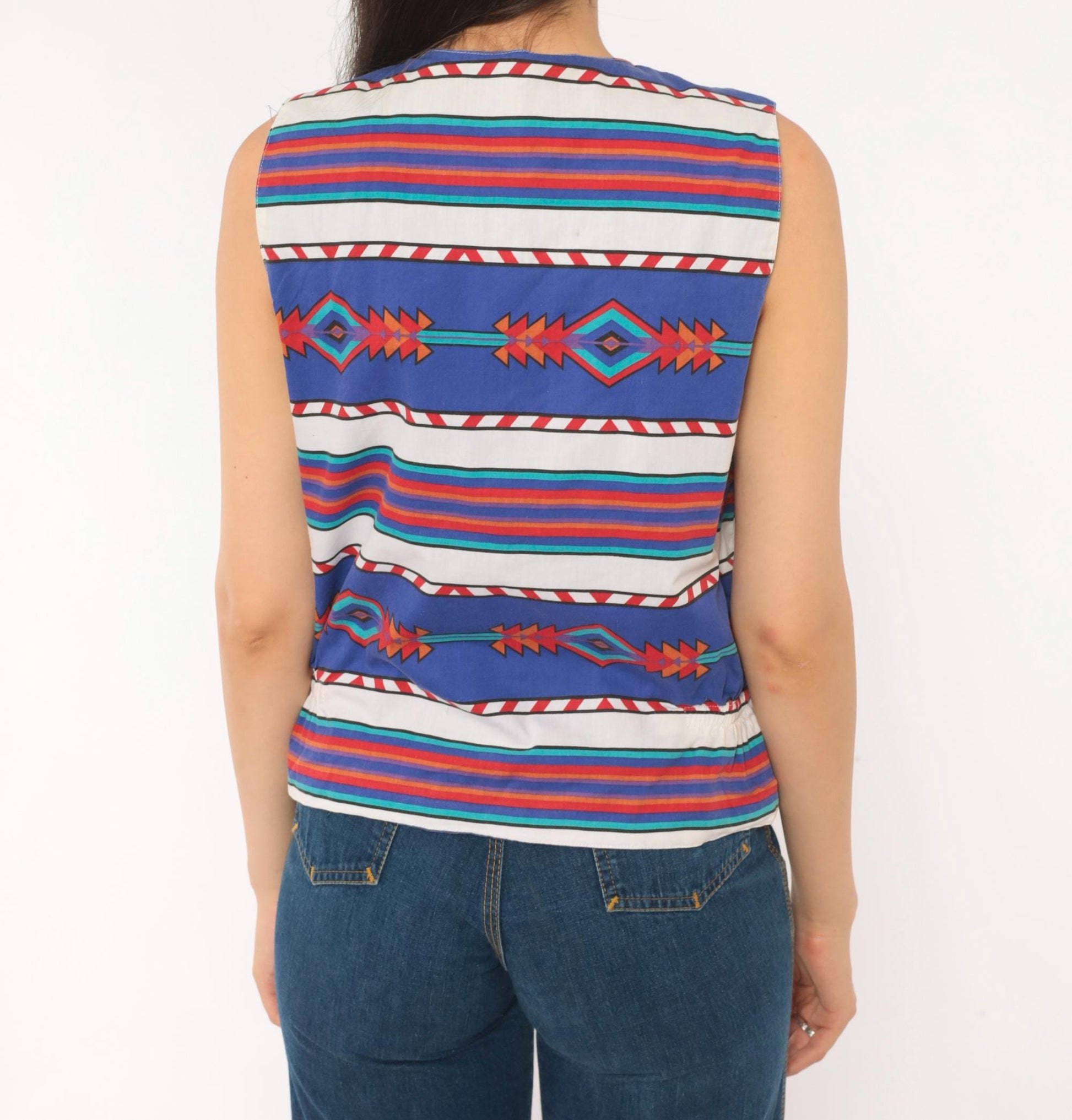 90s Tillman Southwestern Cotton Vest Purple White Geometric Tribal Medium M
