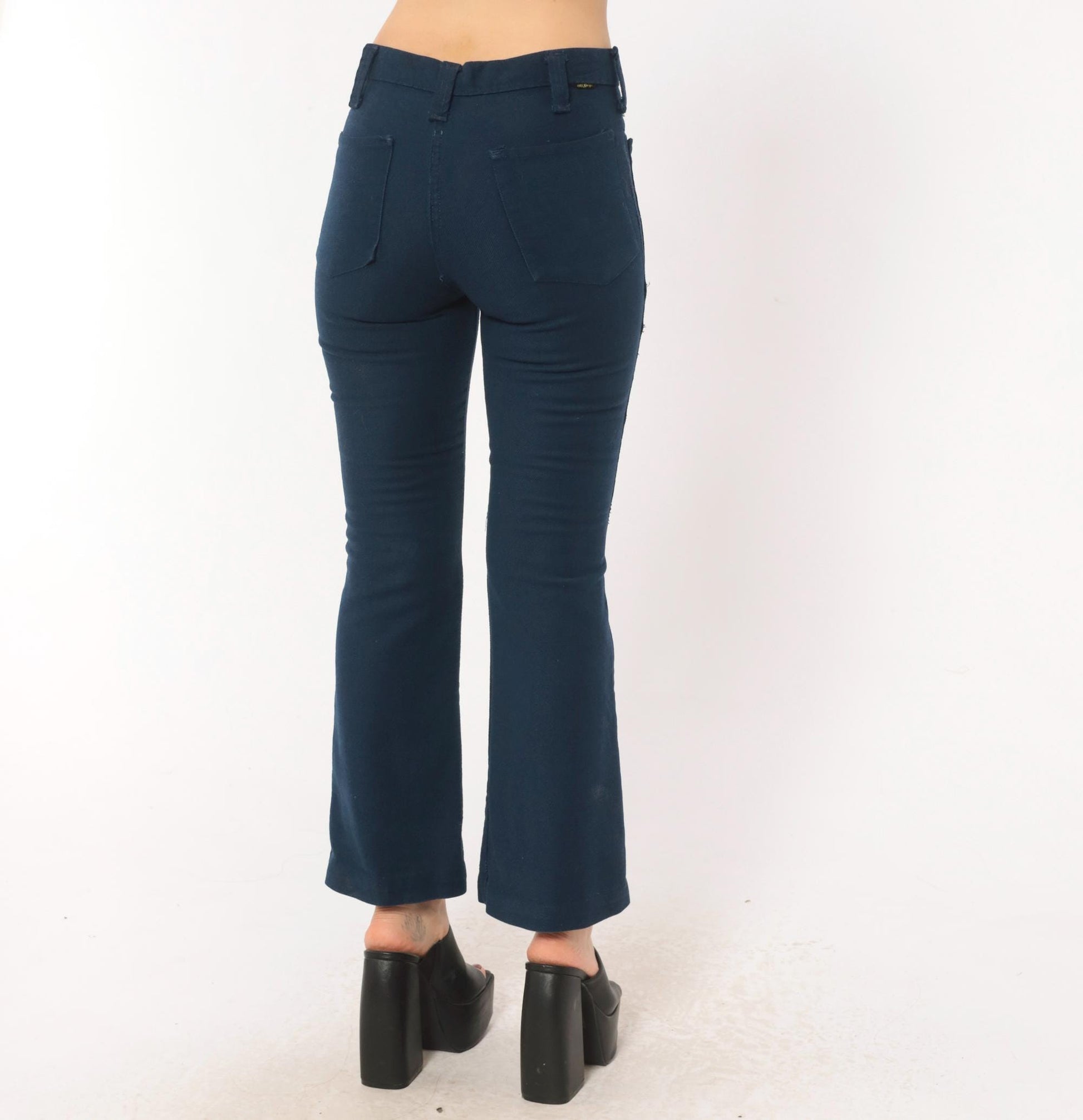70s Bootleggers Navy Flare Pants High Rise Bell Bottom Denim Dark Blue XXS