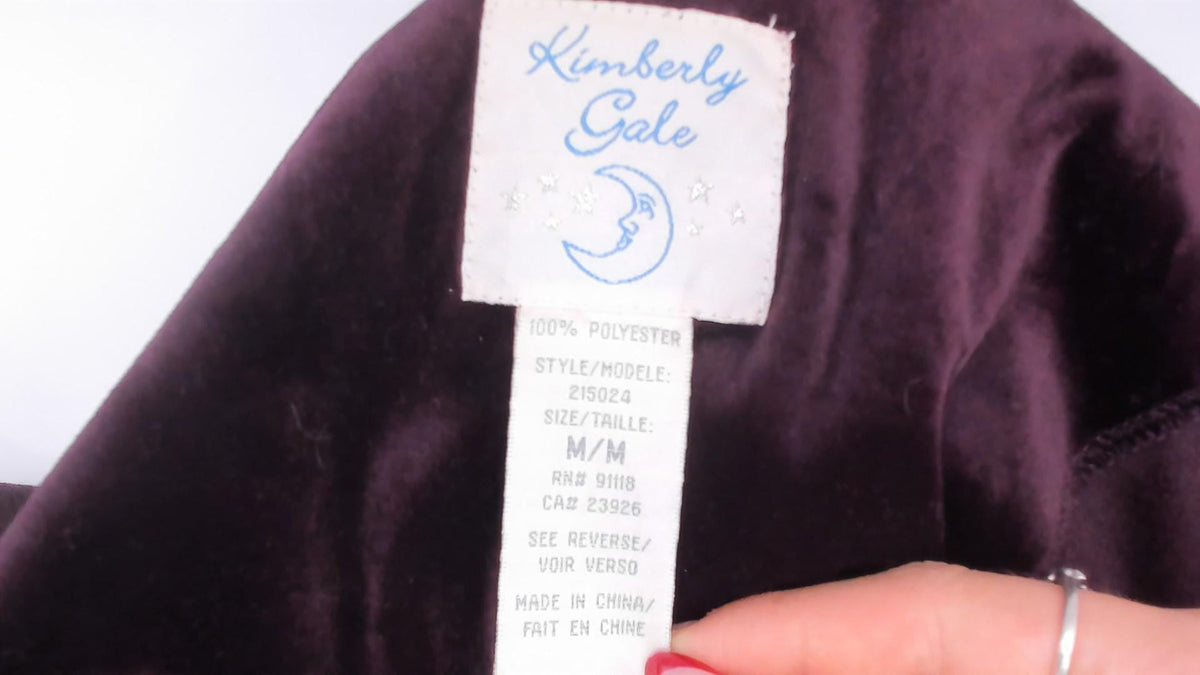 90s Plum Velvet Robe Shawl Collar Paisley Satin Lined Maxi Medium M