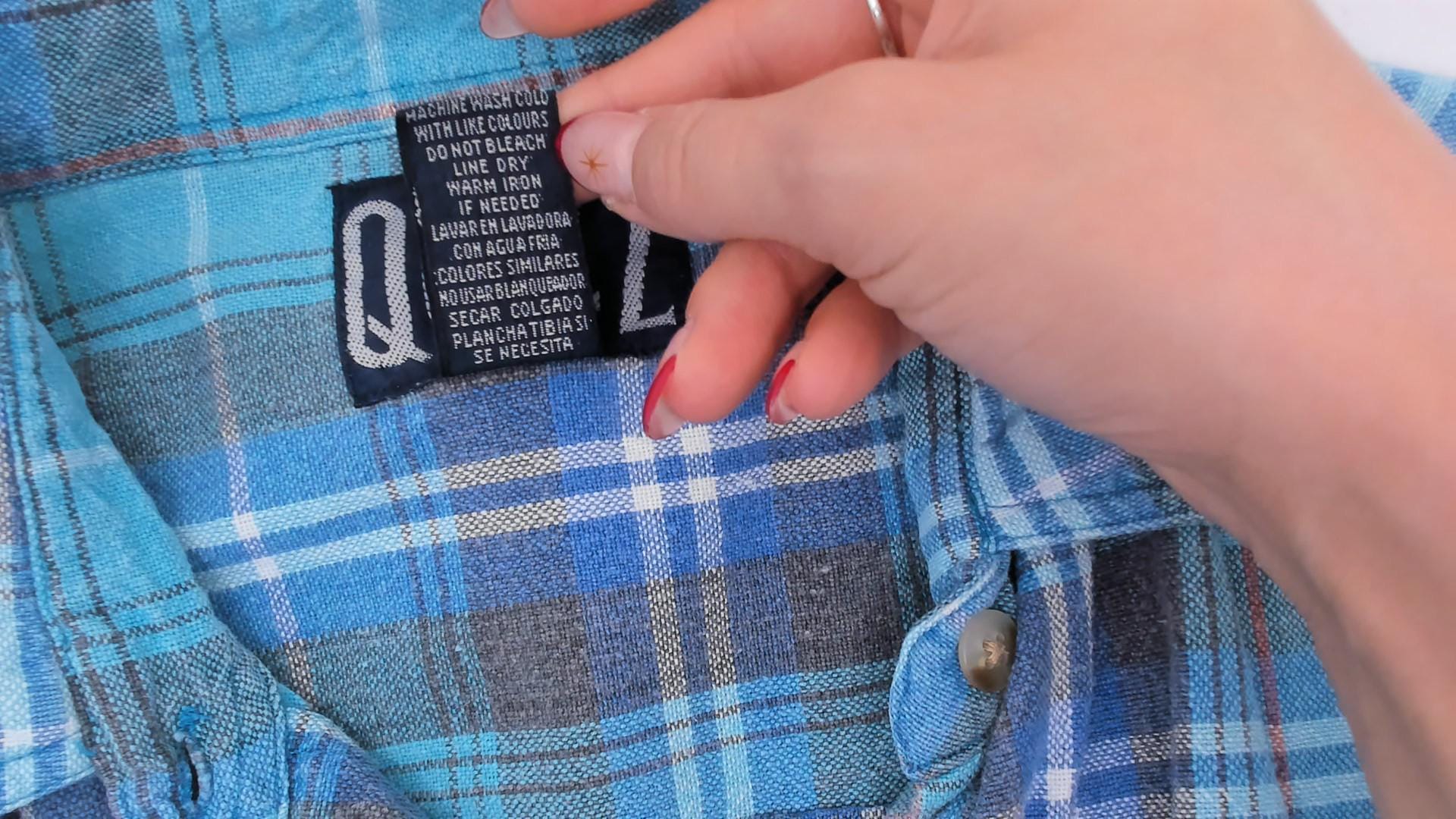 90s Quizz Plaid Flannel Shirt Teal Blue Grey Cotton Button-Up Medium