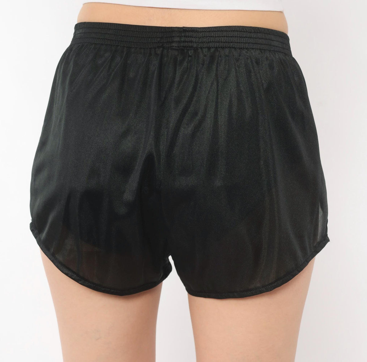 80s Dolfin Black Satin Running Shorts Dolphin Logo Small S